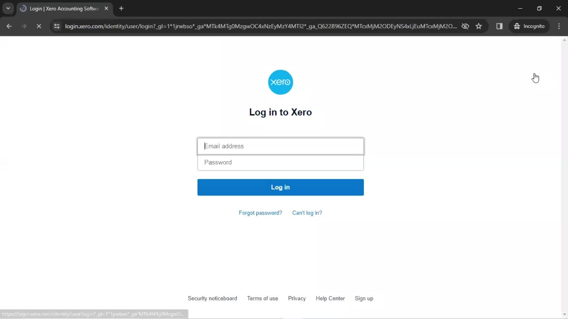 Logging in screenshot