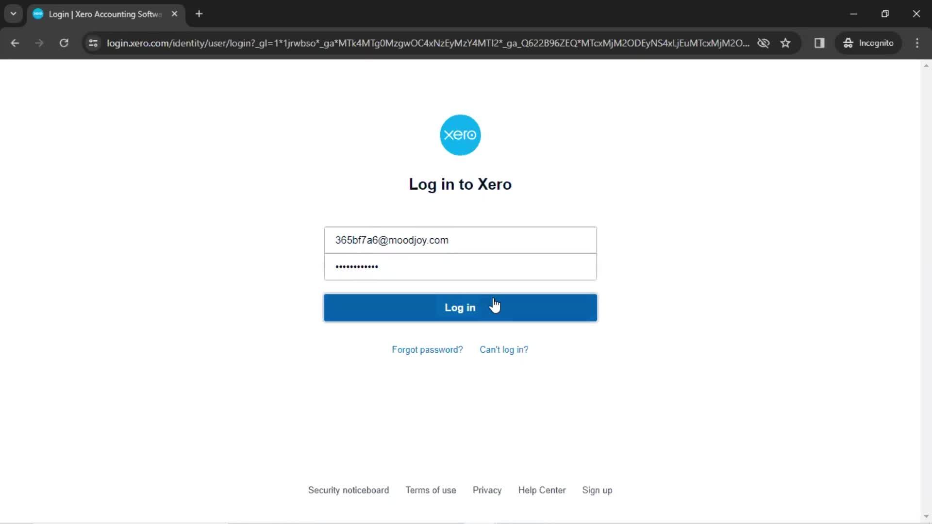 Logging in screenshot