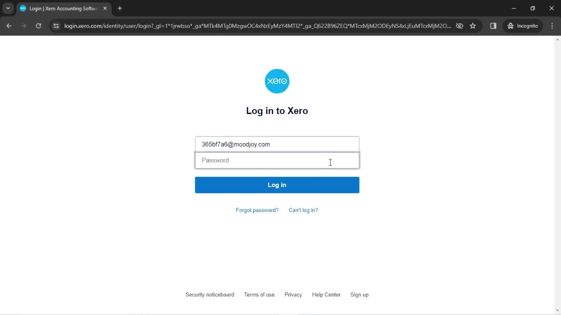 Logging in screenshot