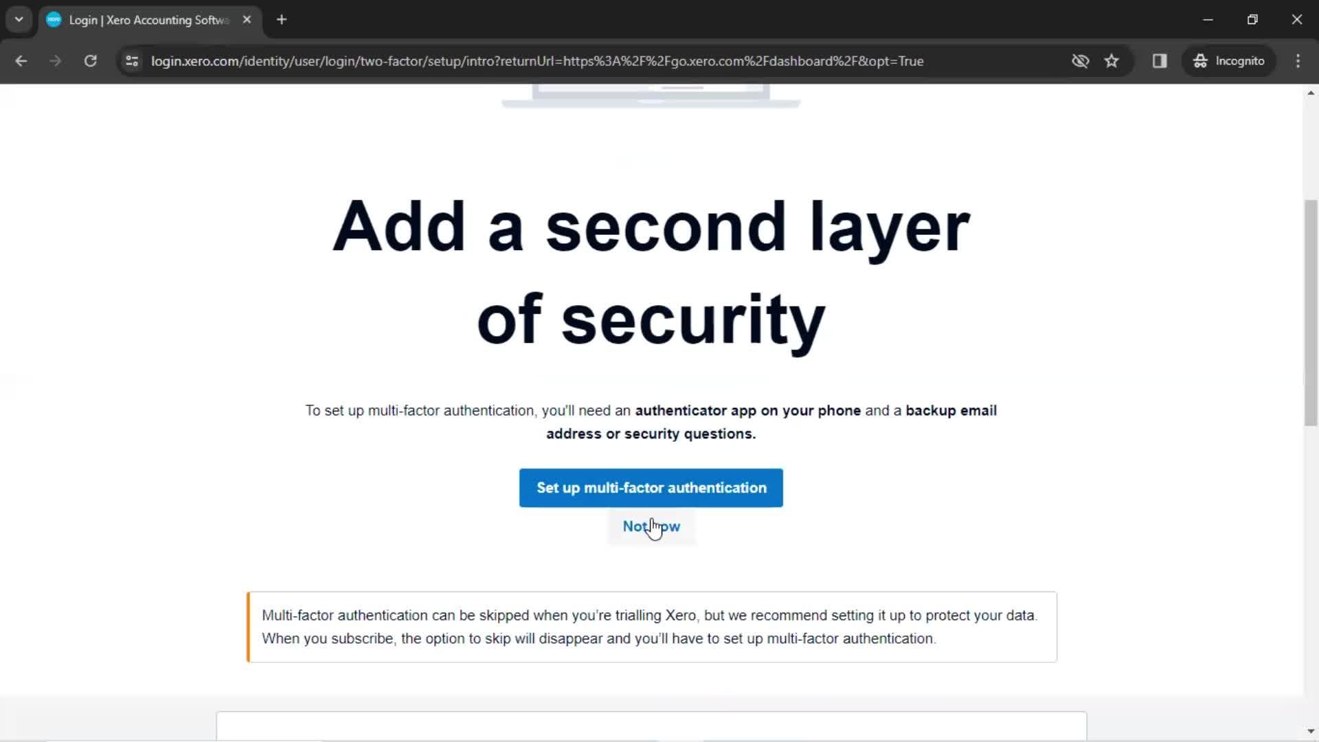 Logging in screenshot
