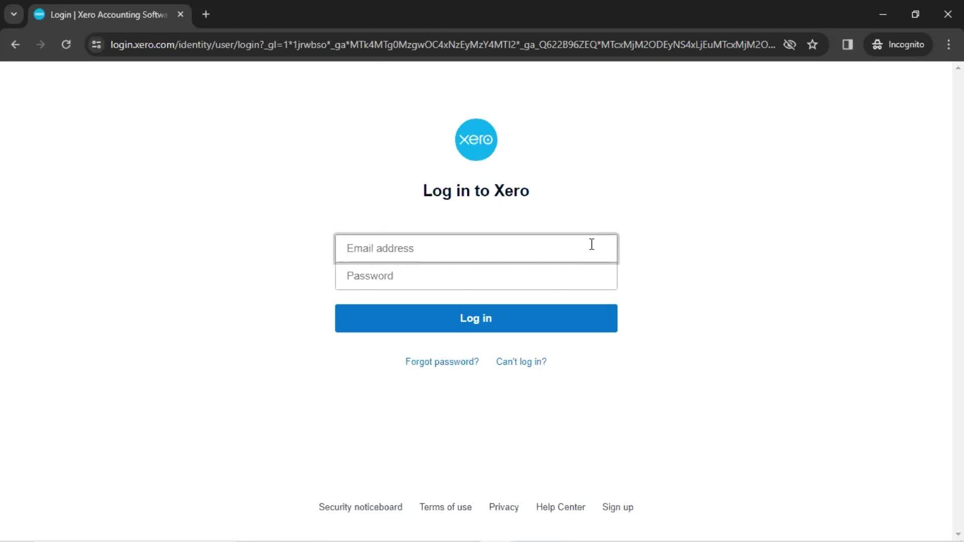 Logging in screenshot