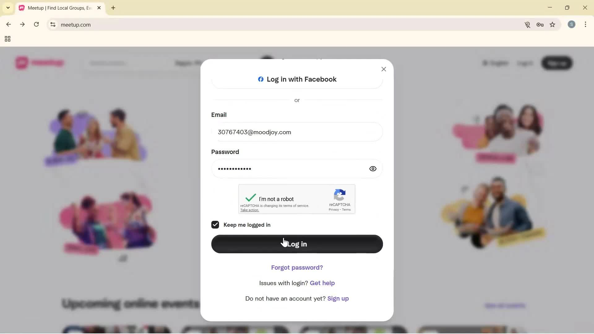 Logging in screenshot
