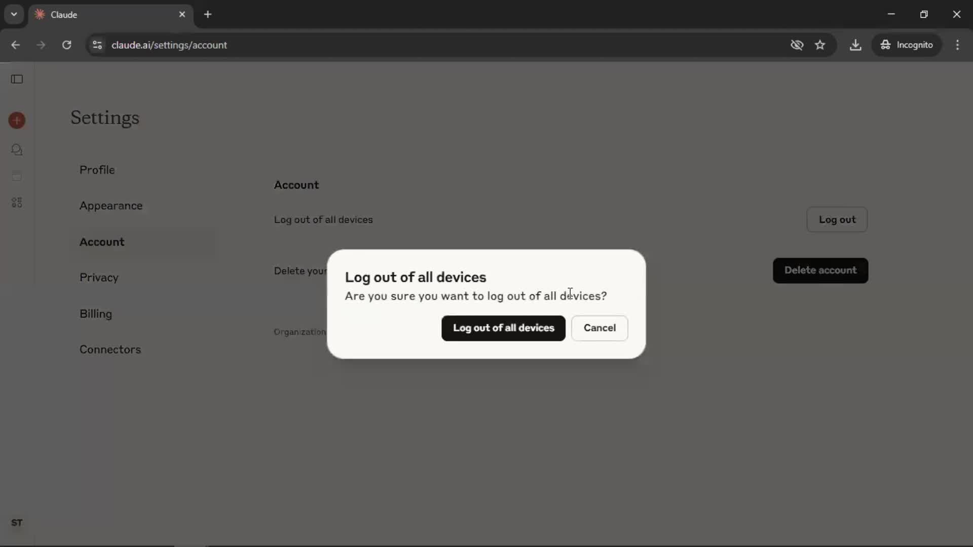 Disconnecting devices screenshot