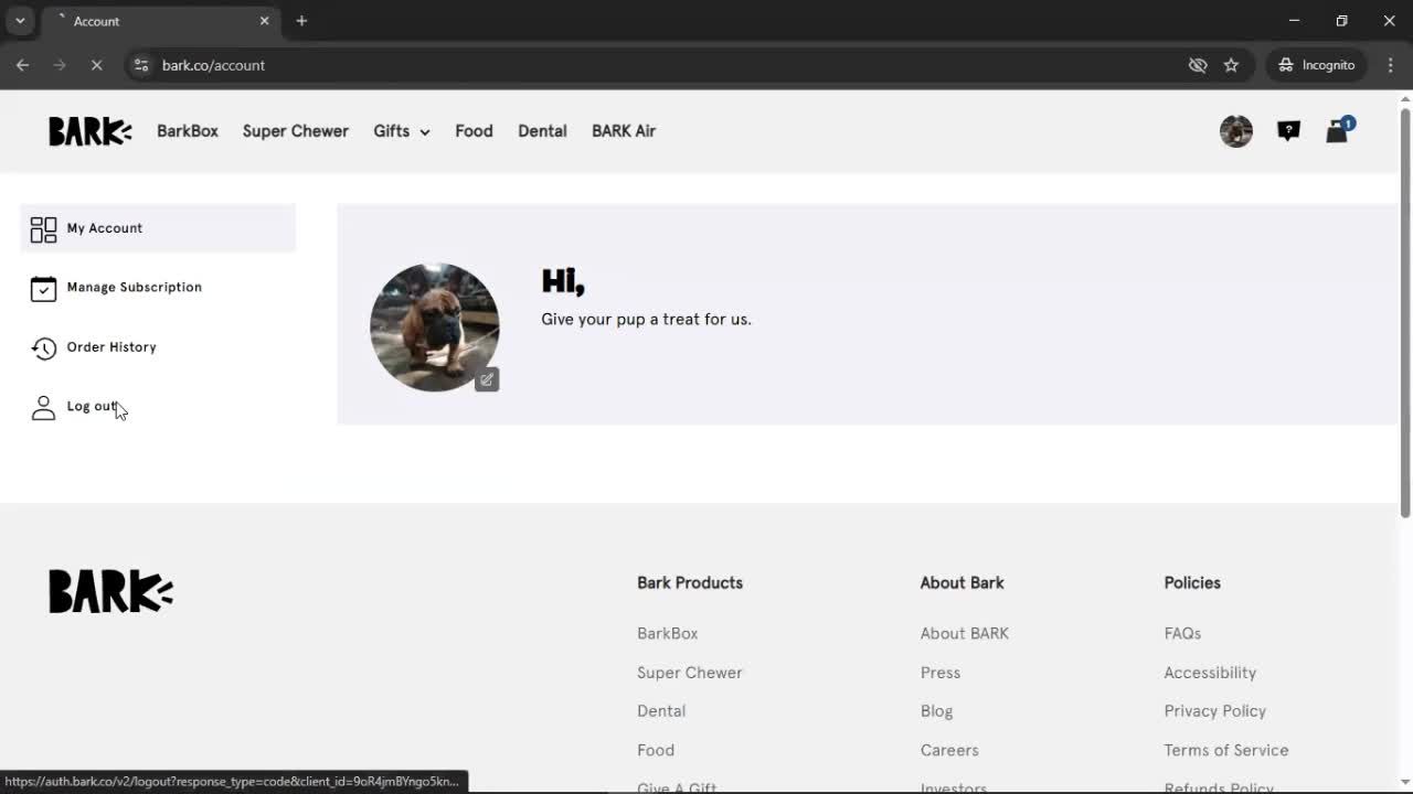 Logging out screenshot