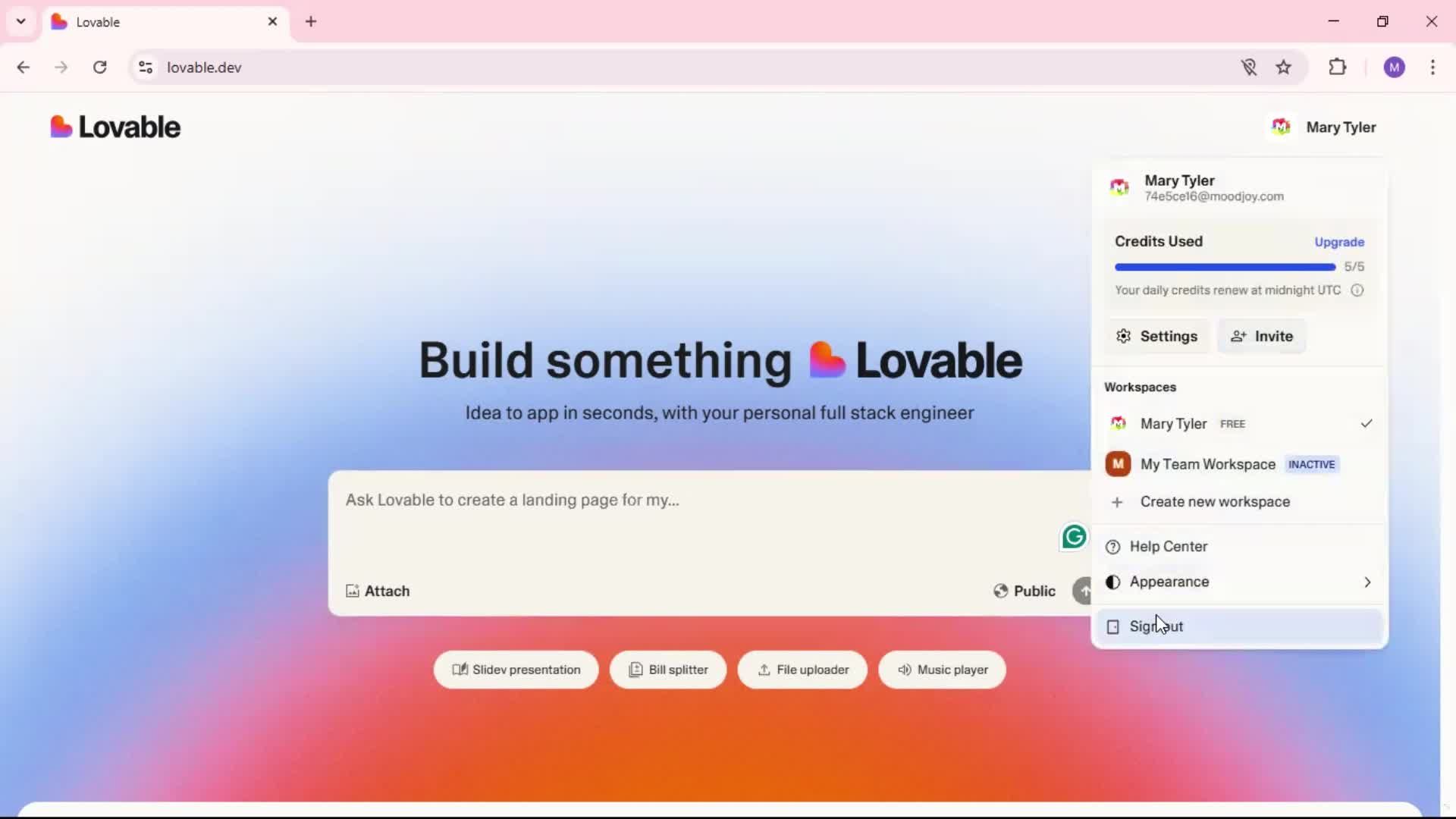 Logging out screenshot