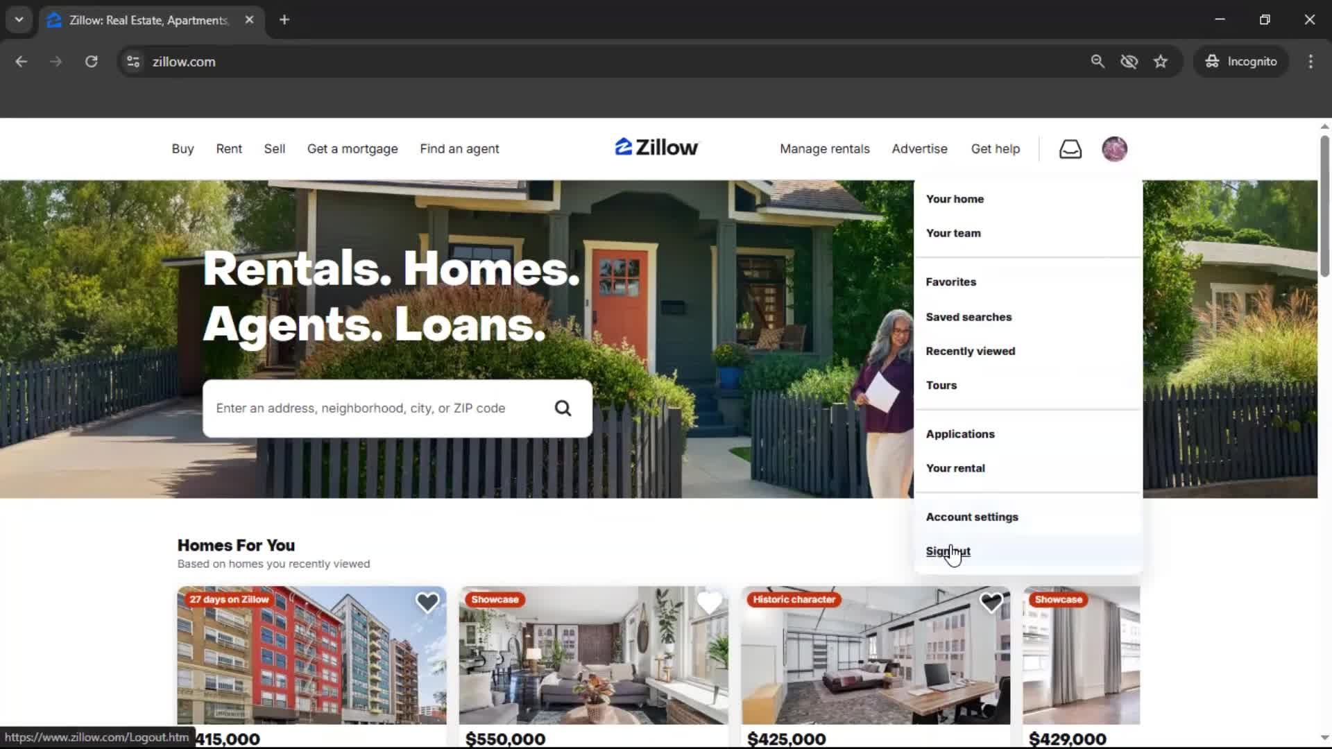 Logging out screenshot