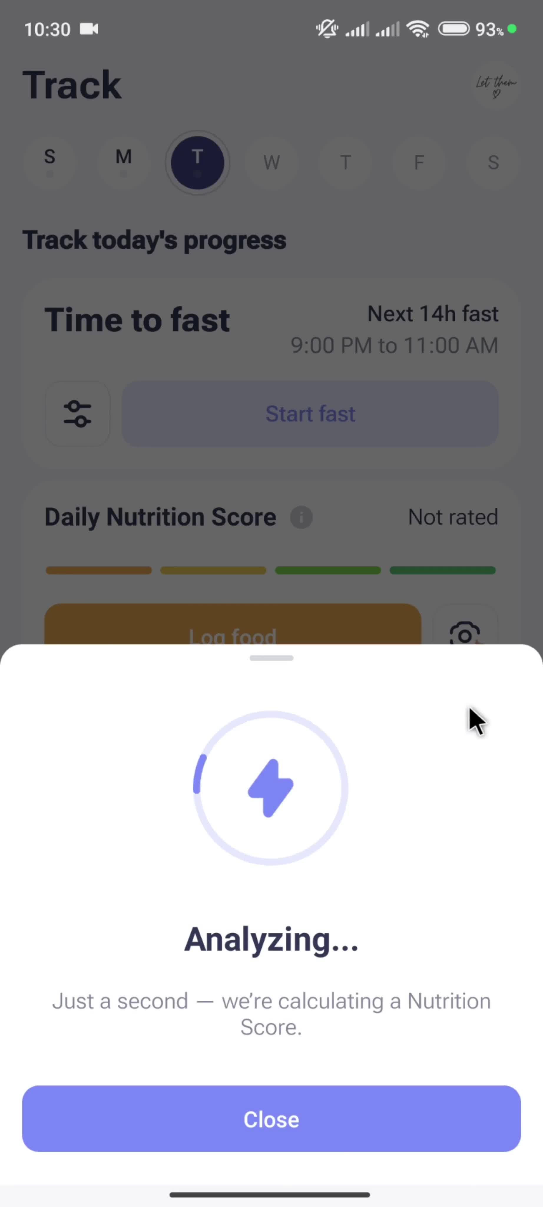 Logging your food screenshot