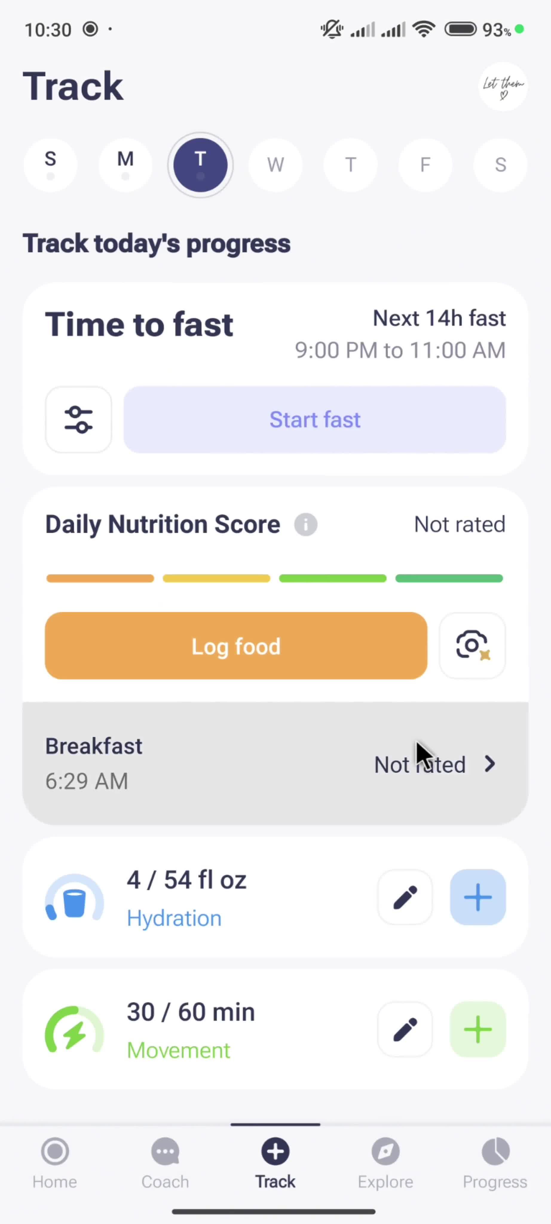 Logging your food screenshot