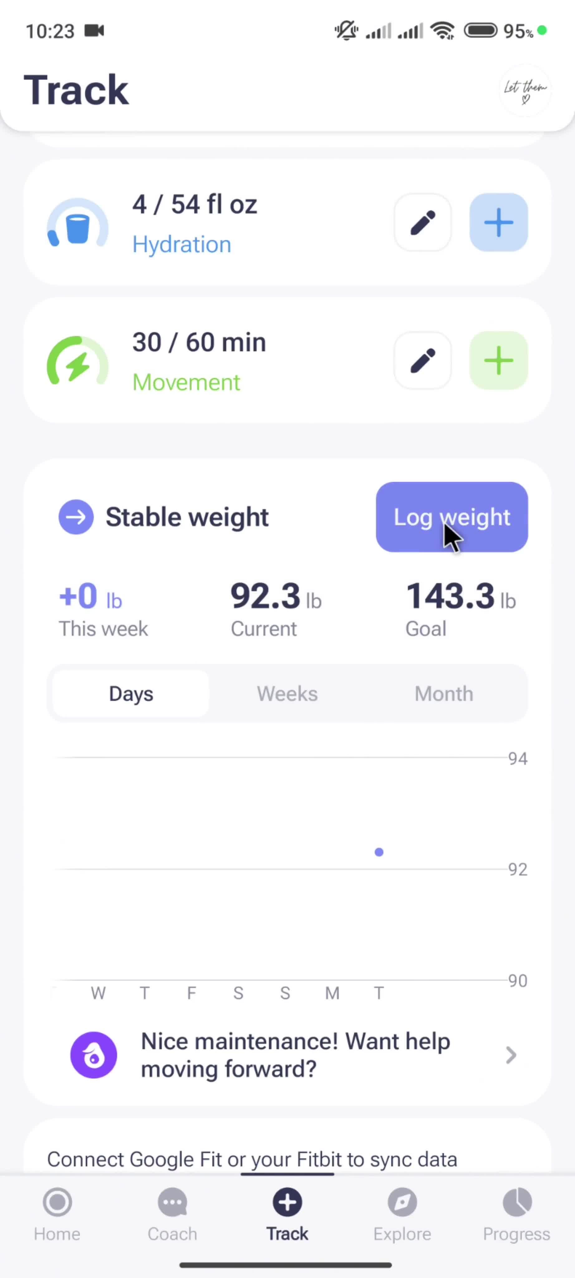 Logging your weight screenshot