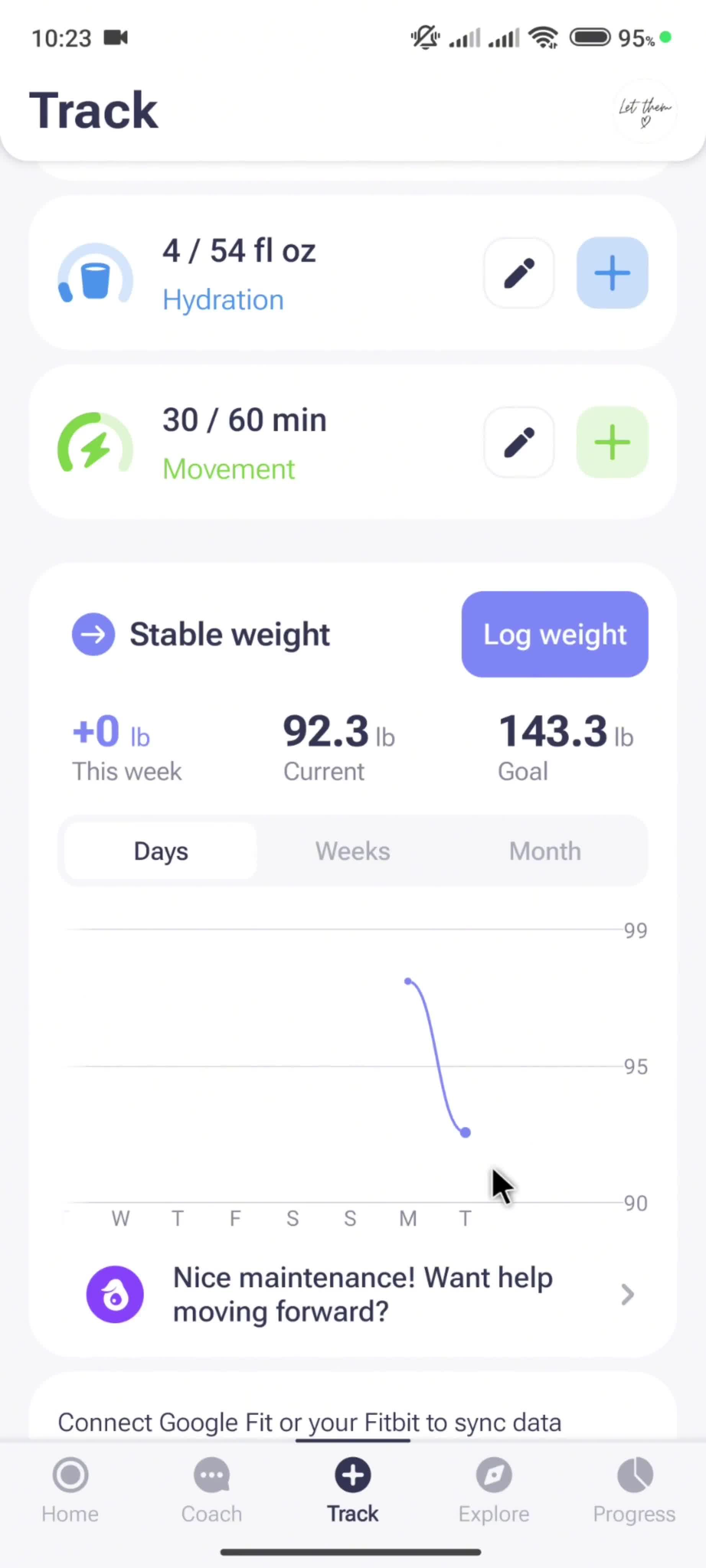 Logging your weight screenshot