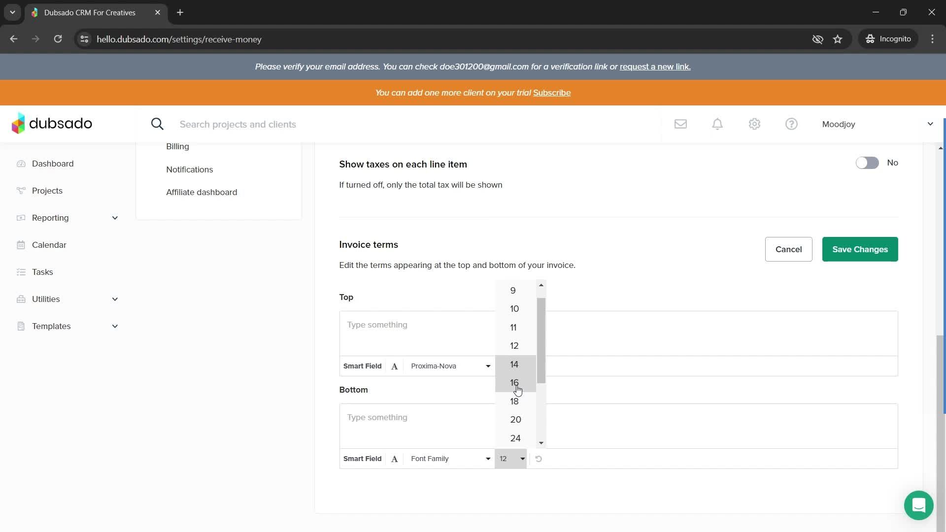 Settings screenshot