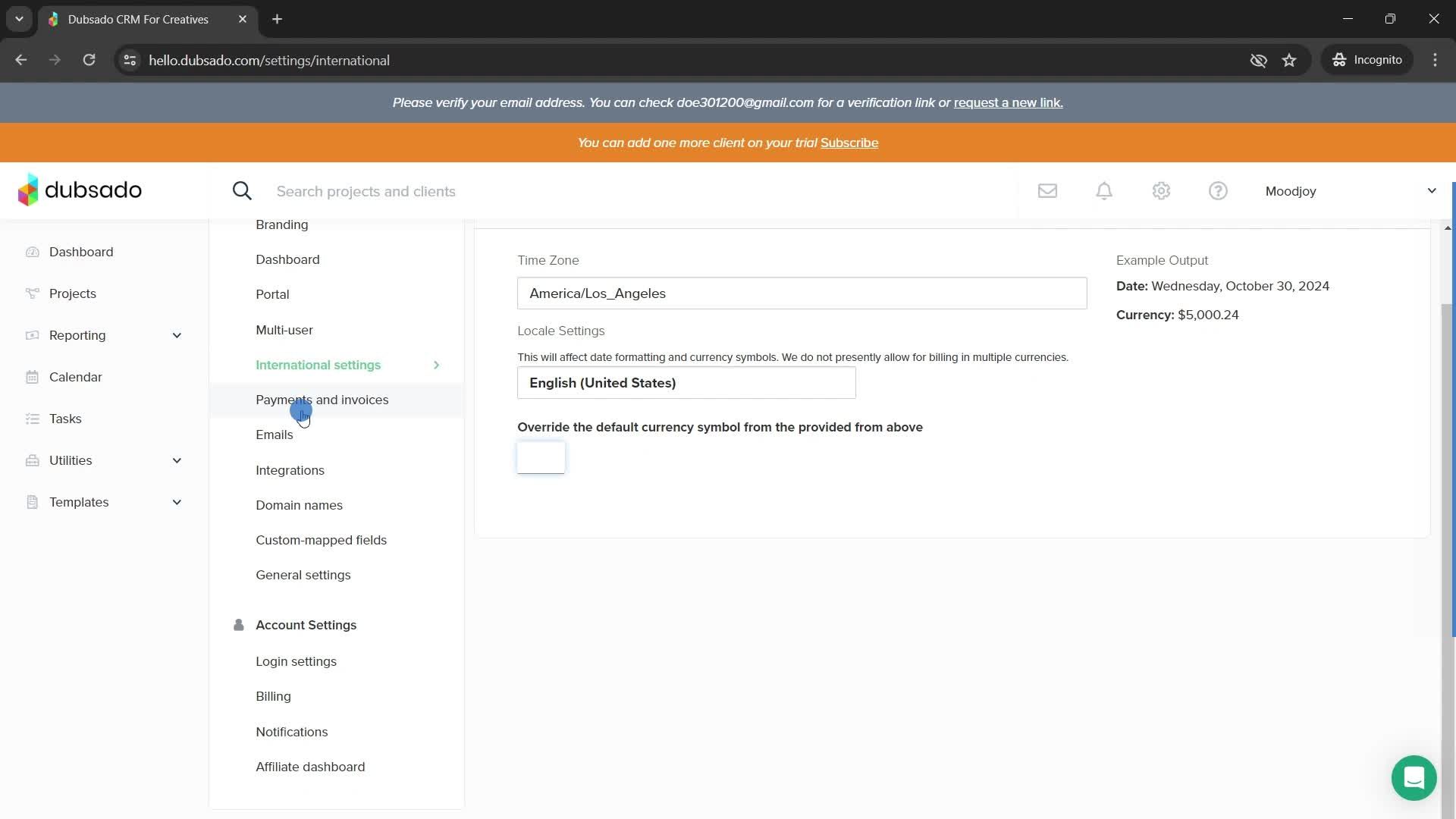 Settings screenshot