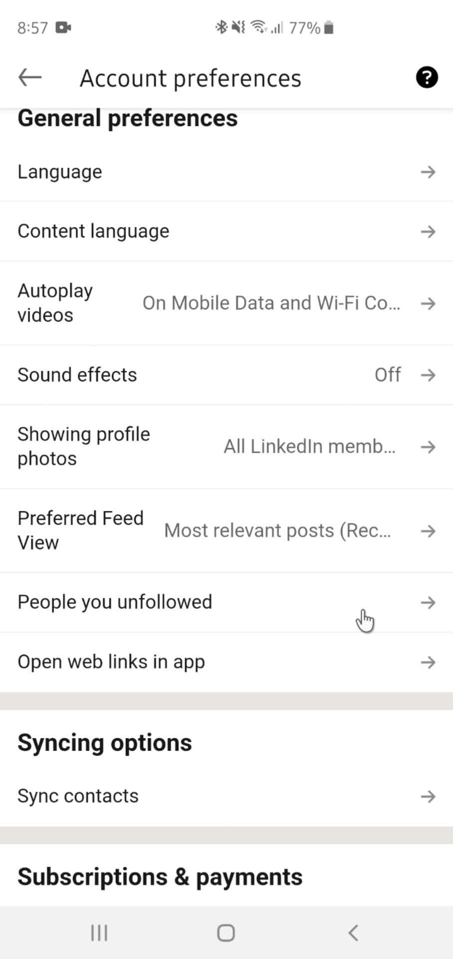 Settings screenshot