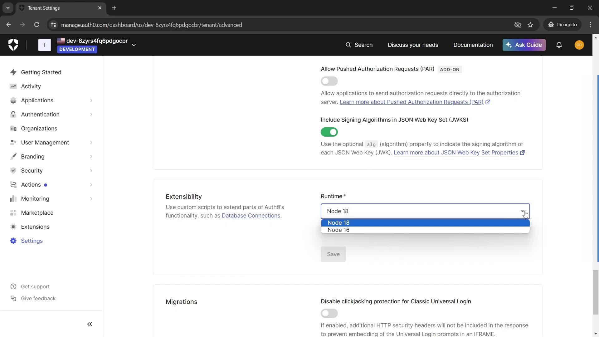 Settings screenshot