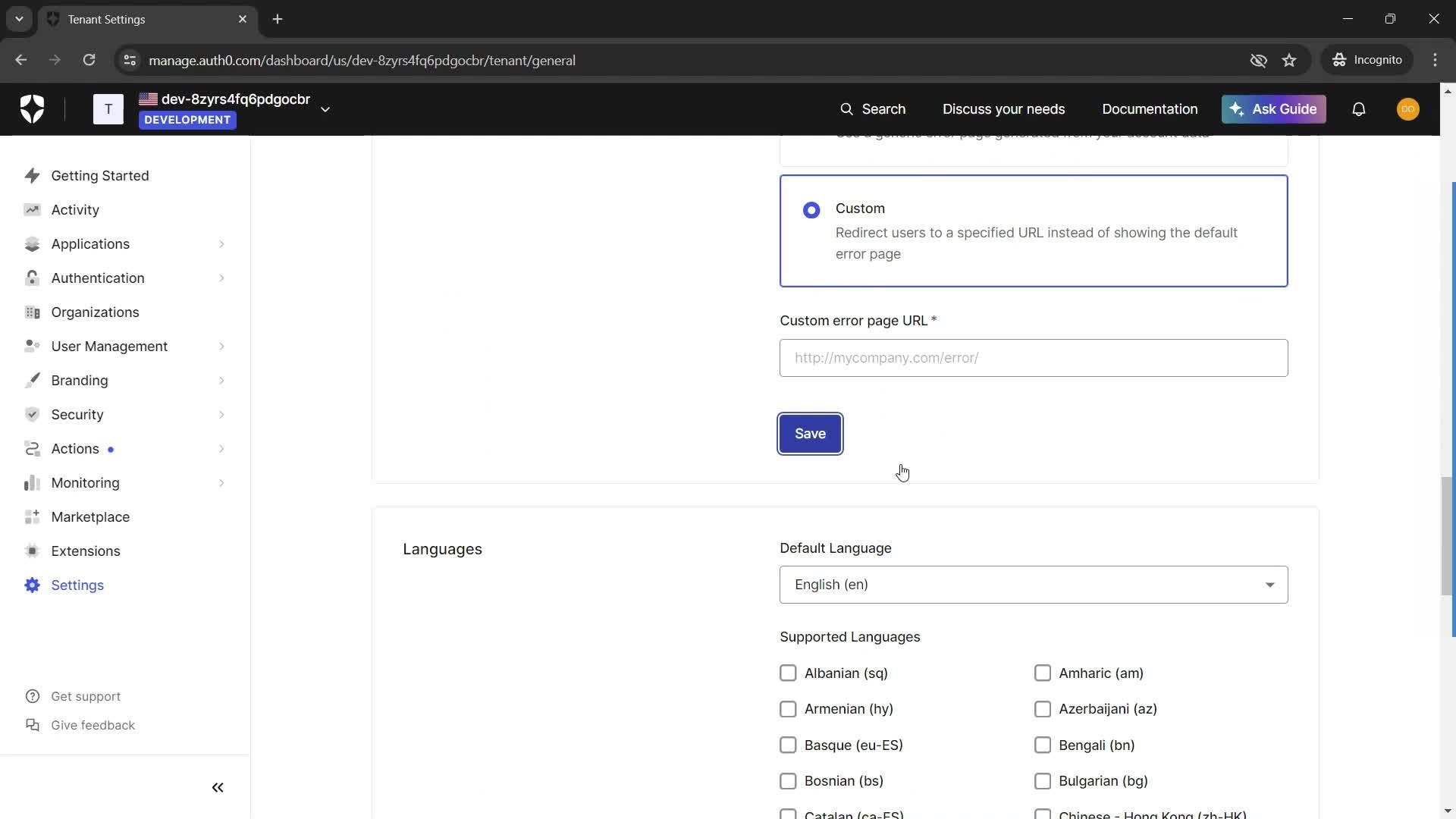 Settings screenshot