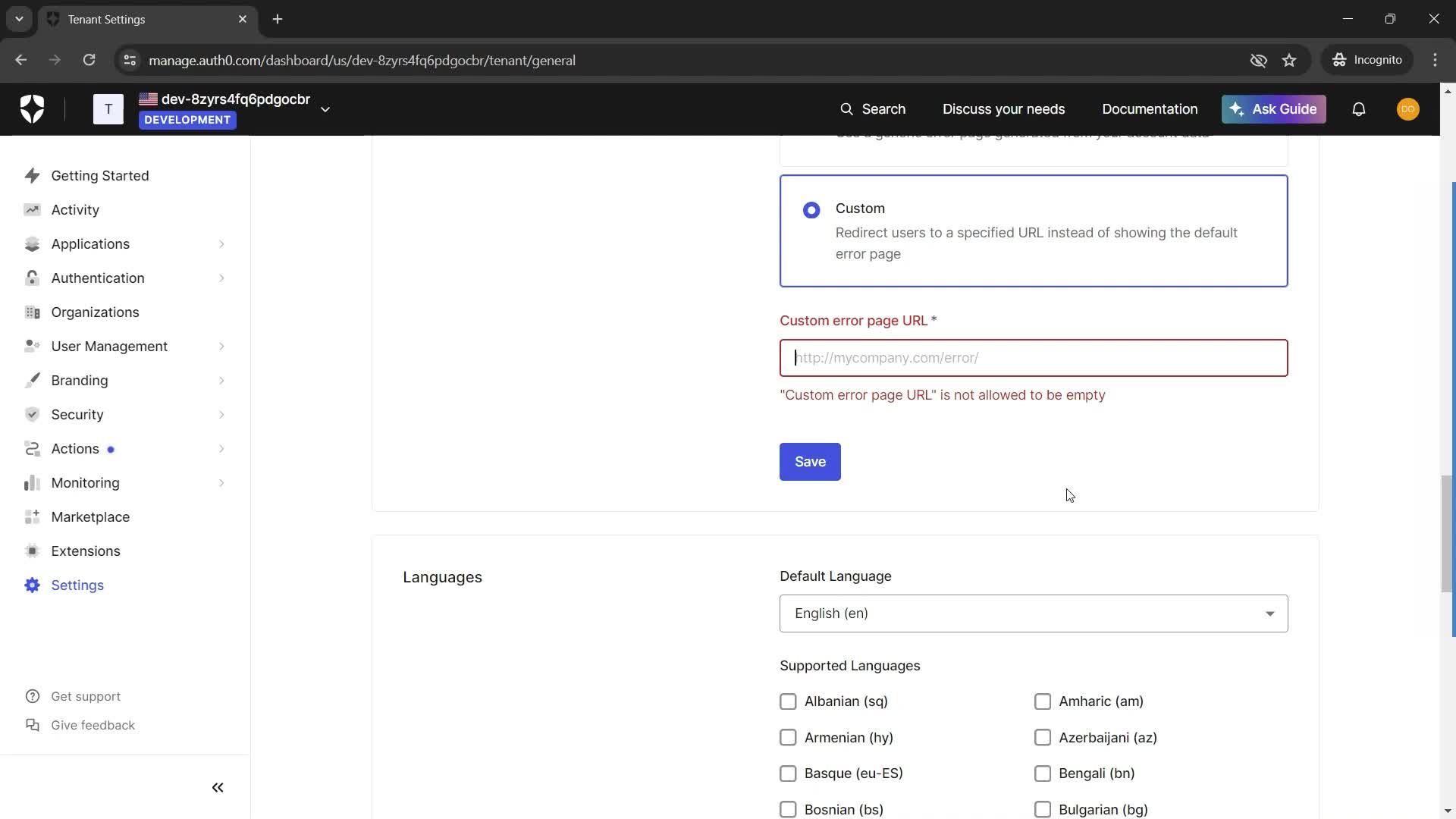 Settings screenshot