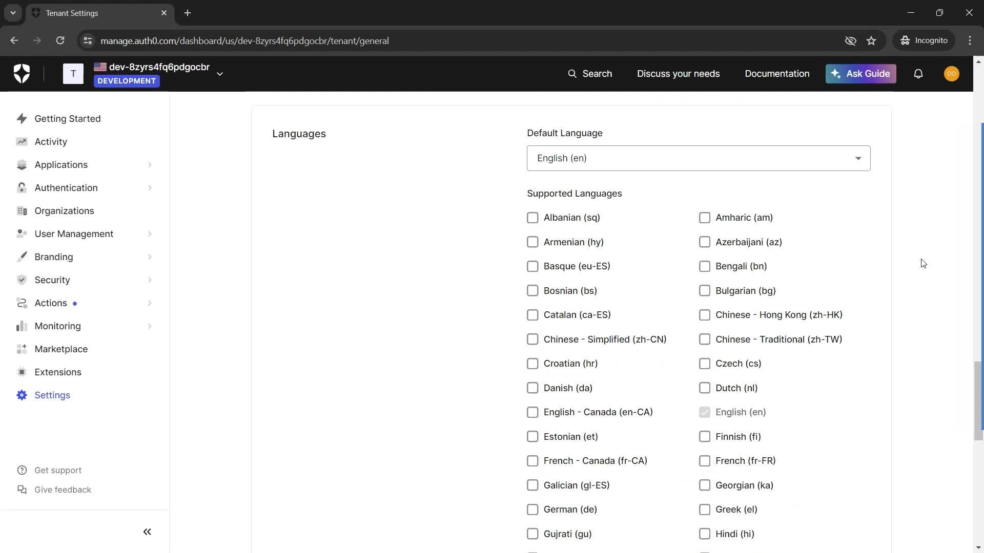 Settings screenshot