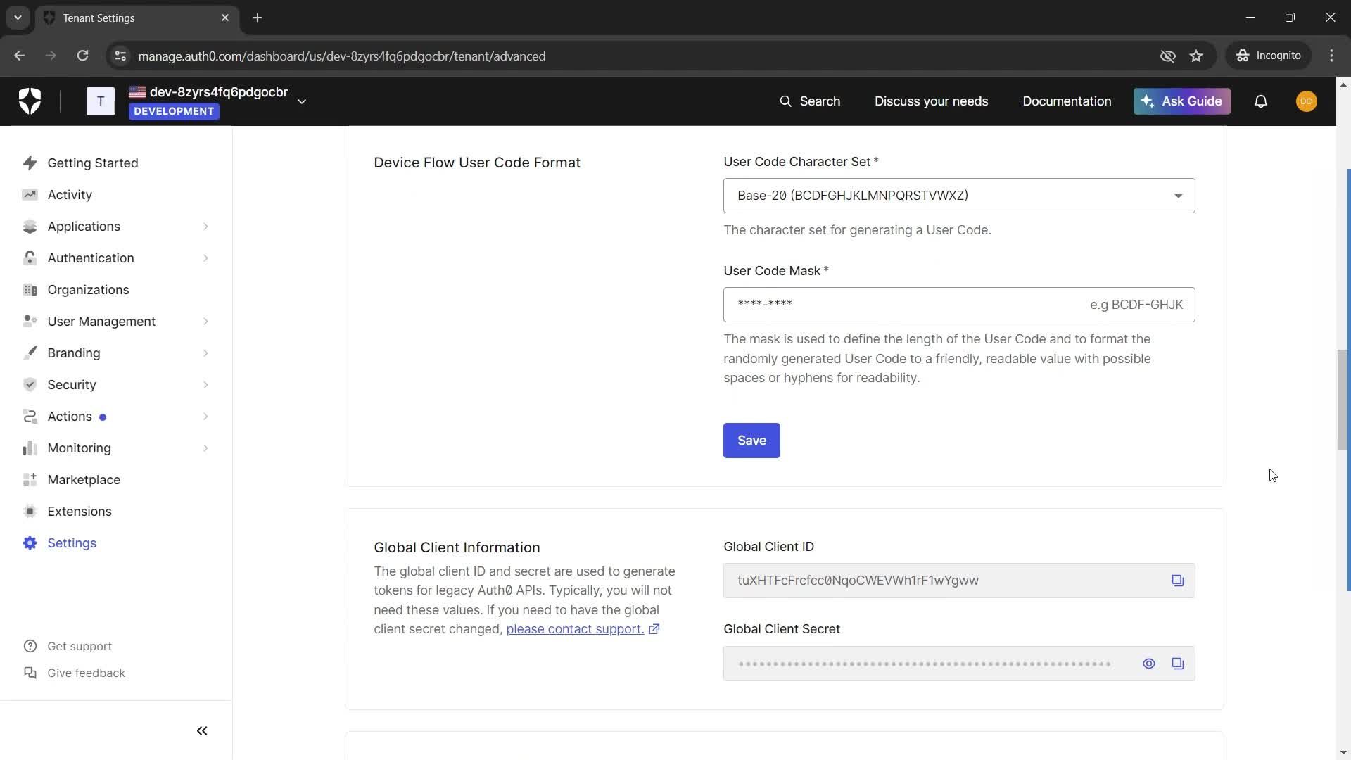 Settings screenshot