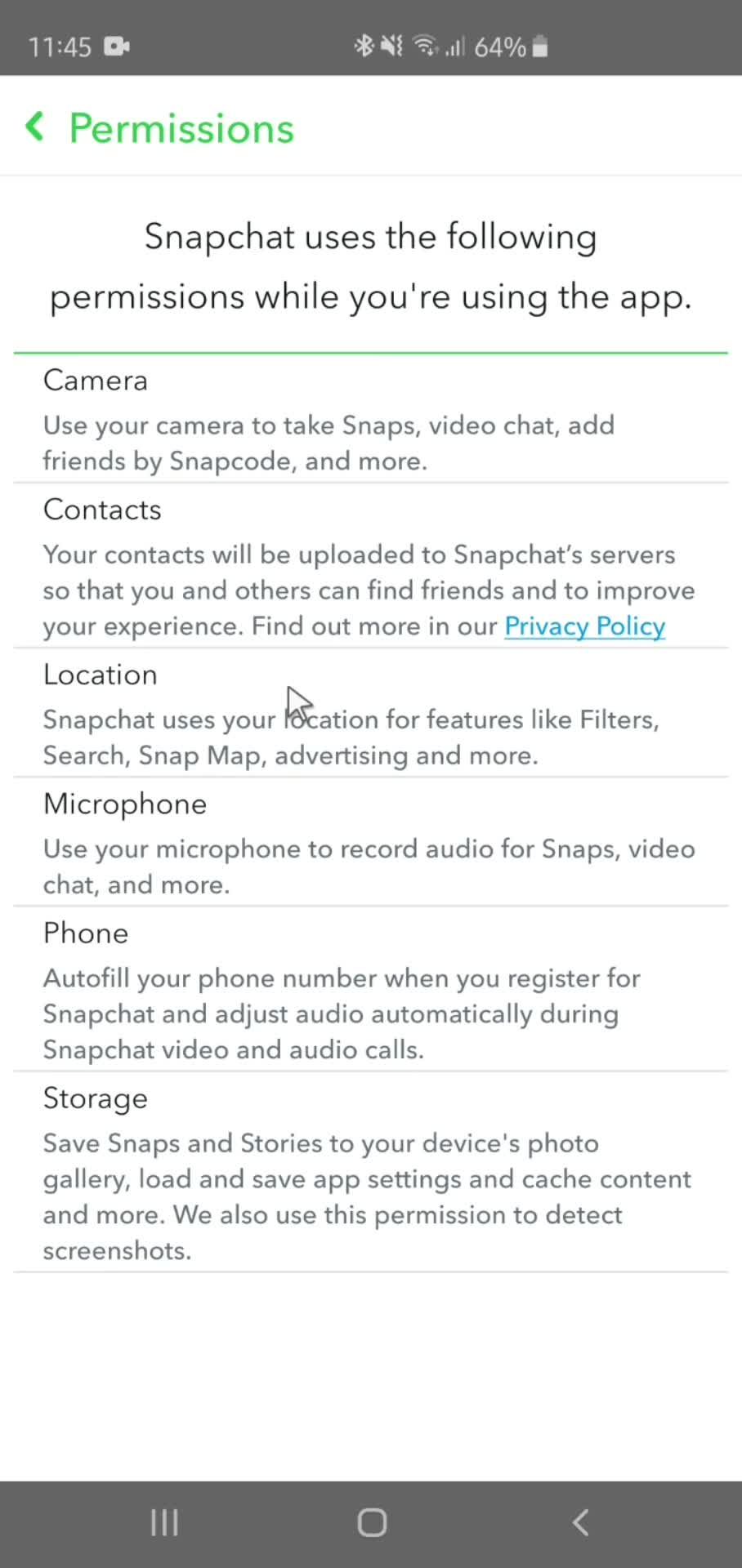 Settings on Snapchat video thumbnail