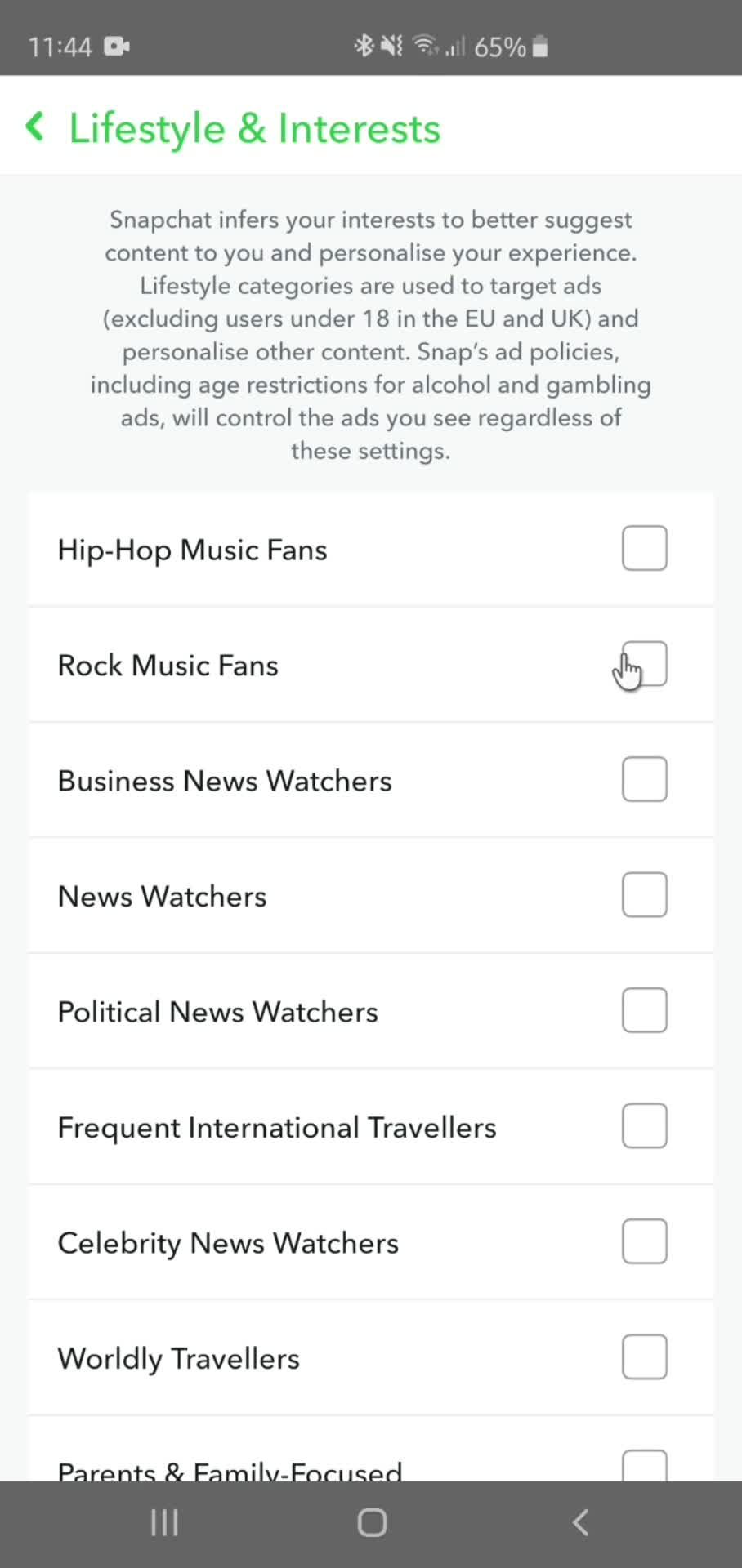 Settings on Snapchat video thumbnail