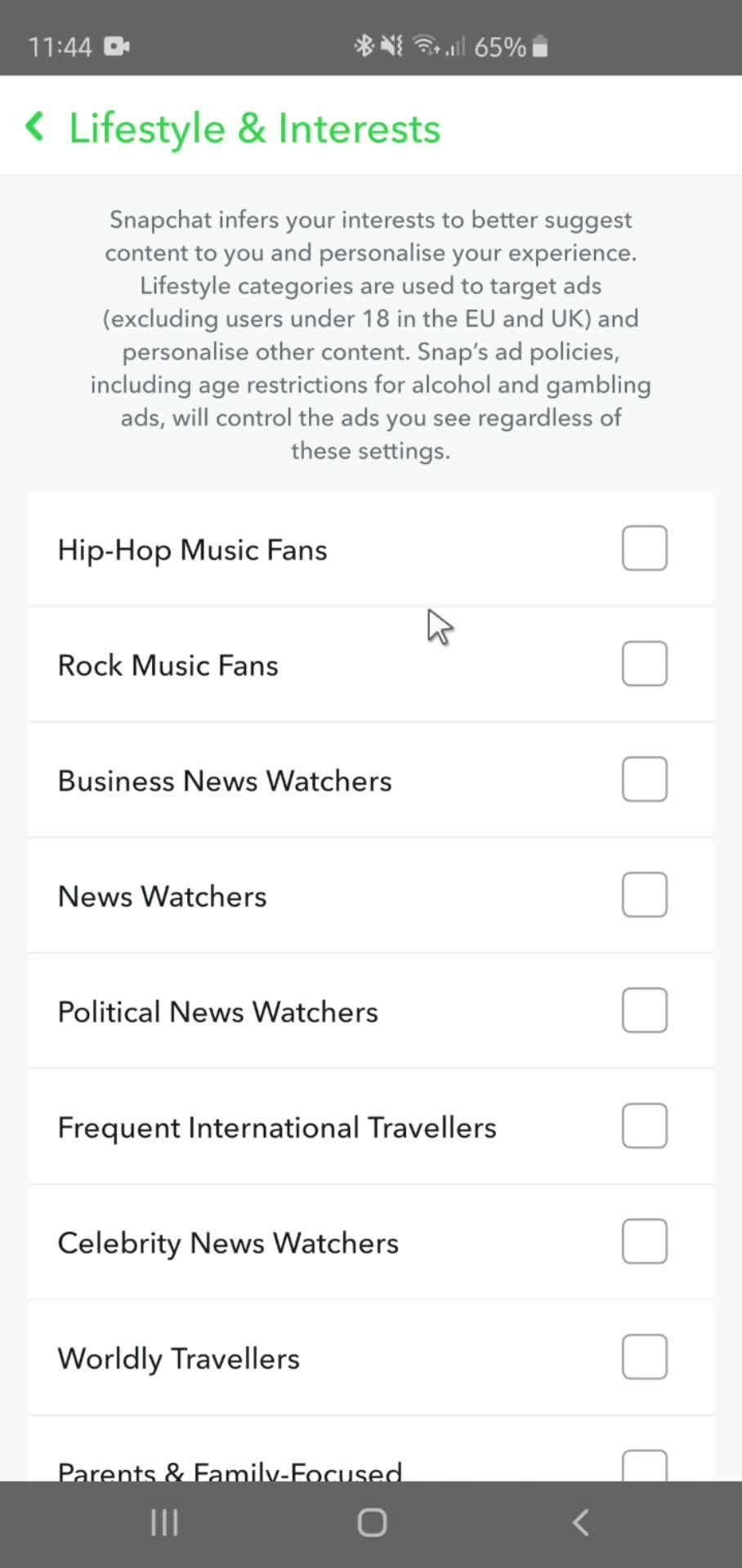 Settings on Snapchat video thumbnail