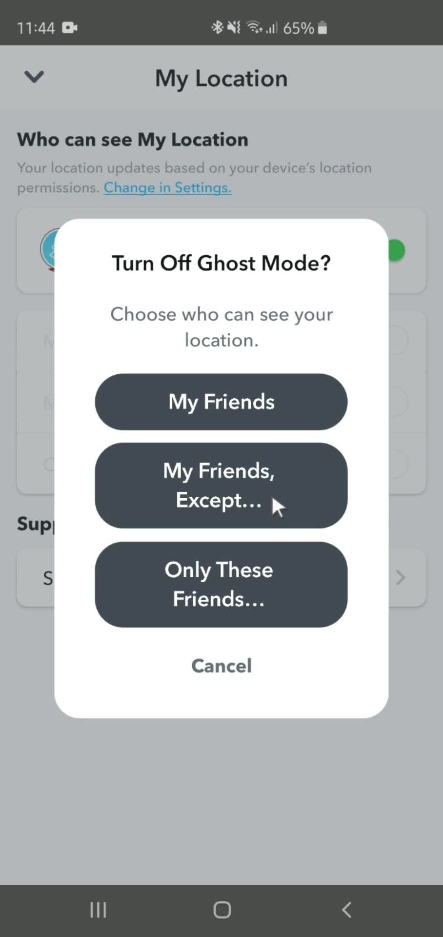 Settings on Snapchat video thumbnail