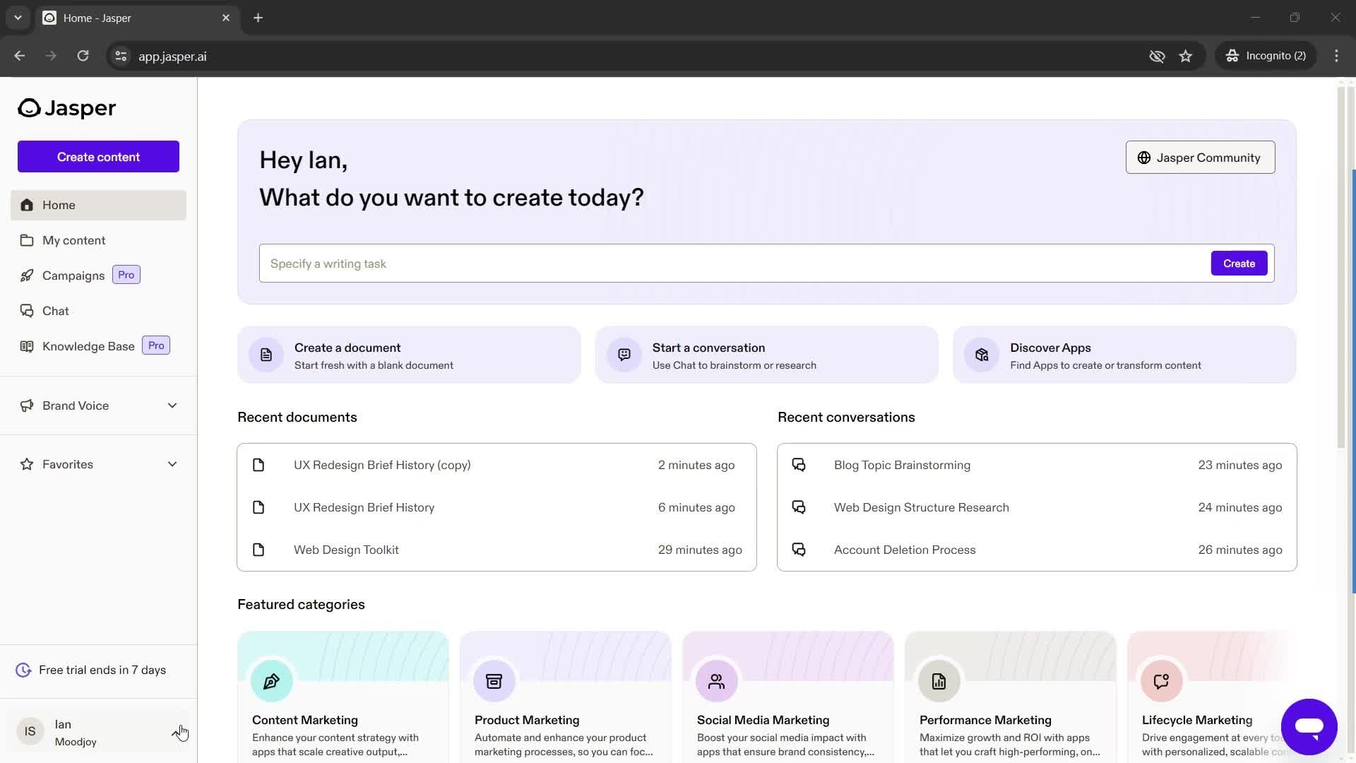 Workspace settings screenshot