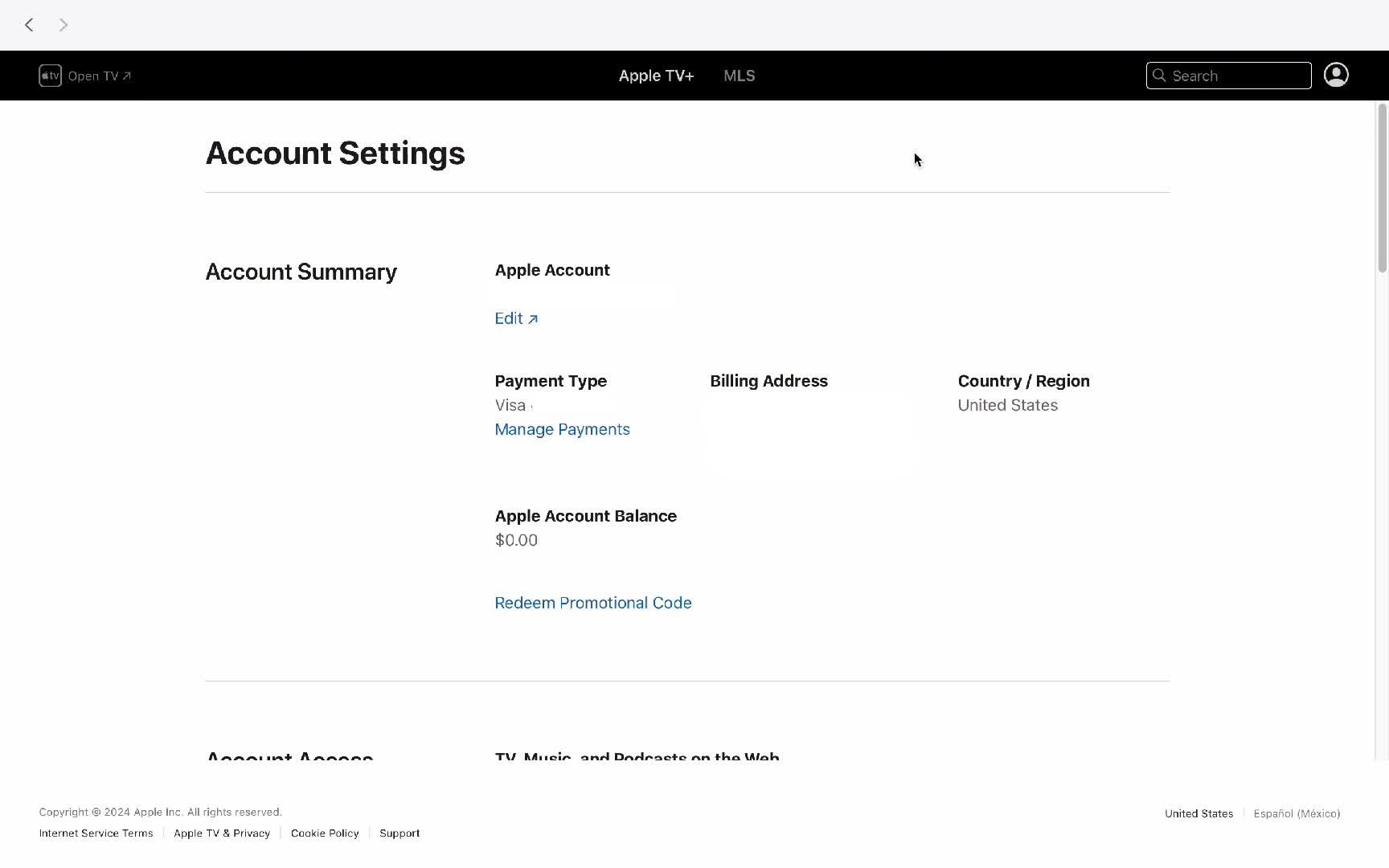 Account settings screenshot