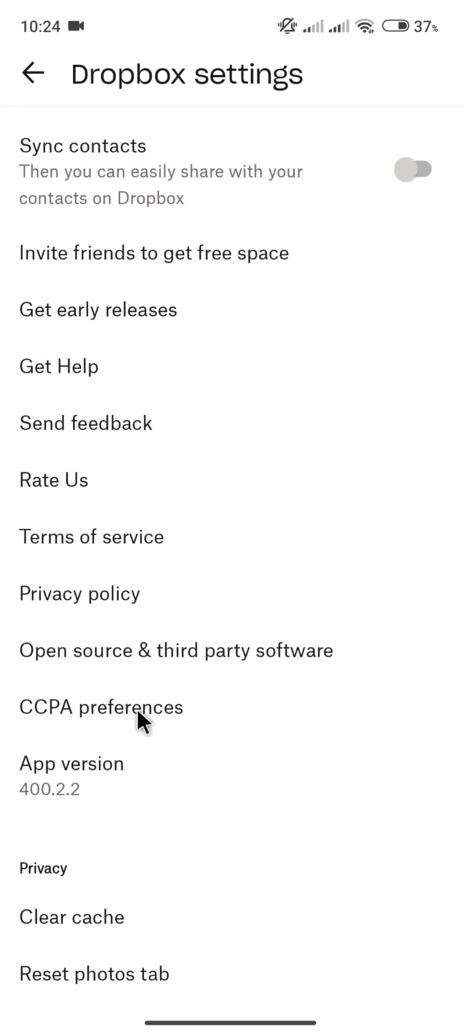 Settings screenshot