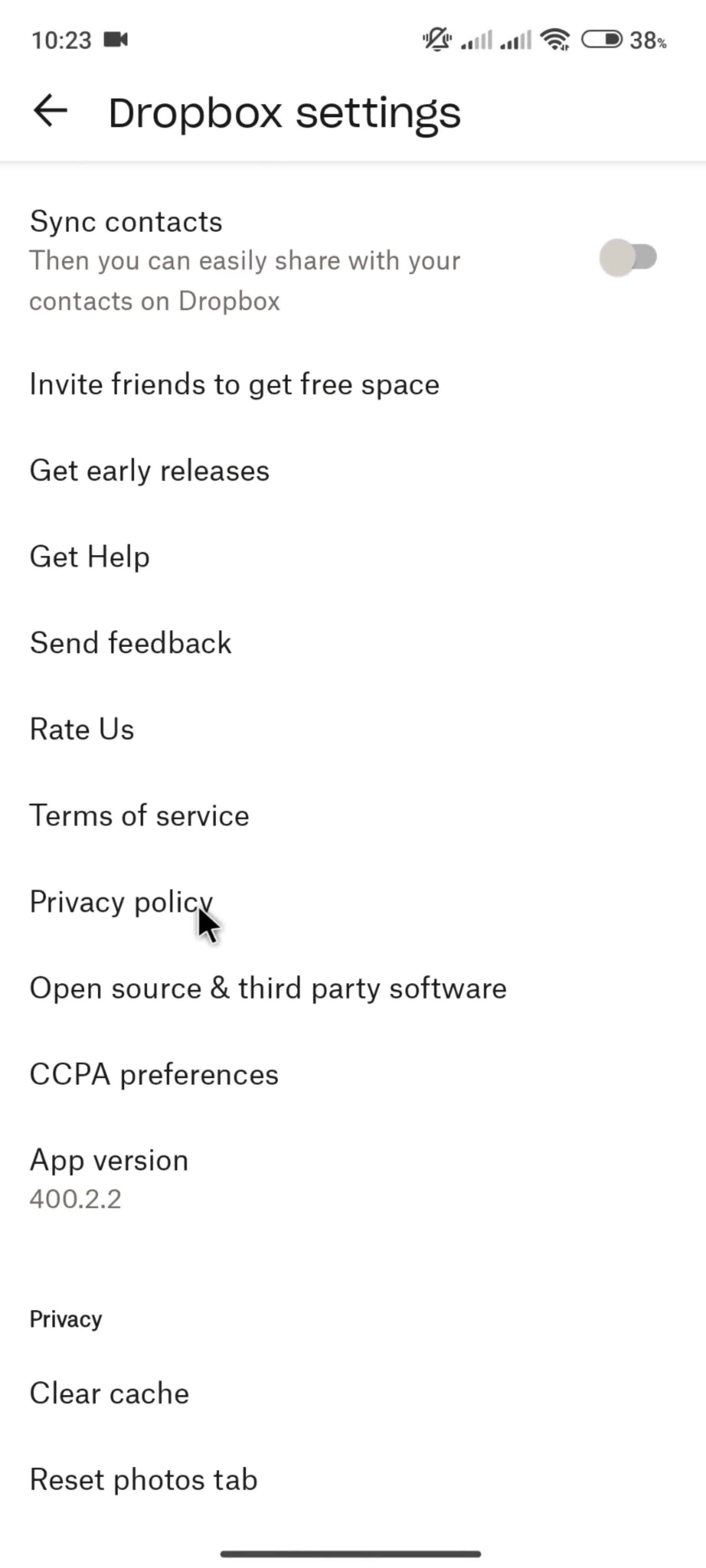 Settings screenshot