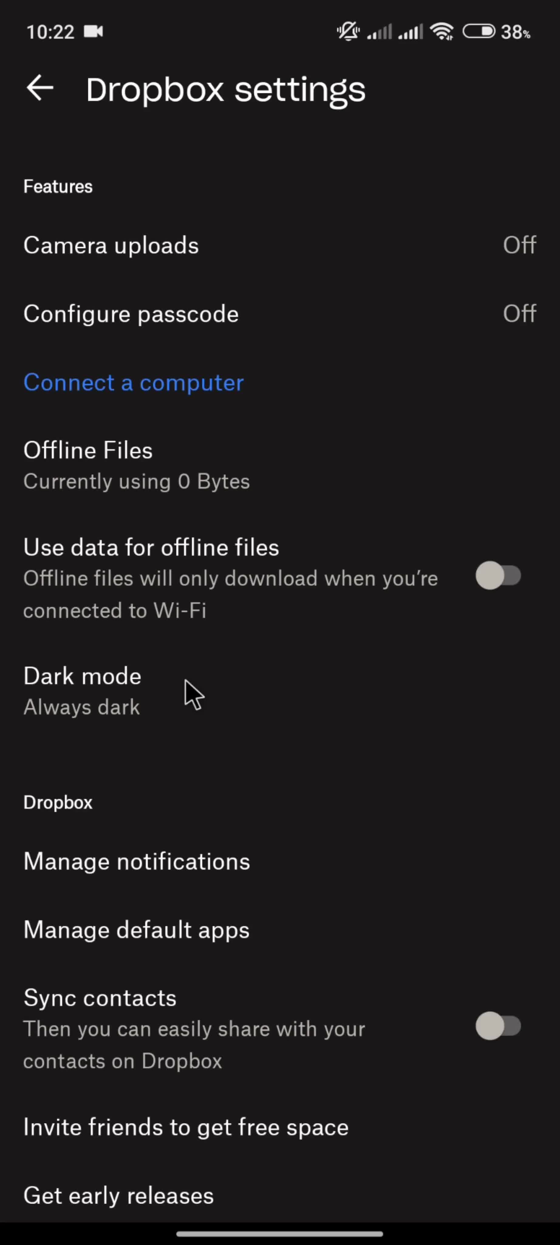 Settings screenshot