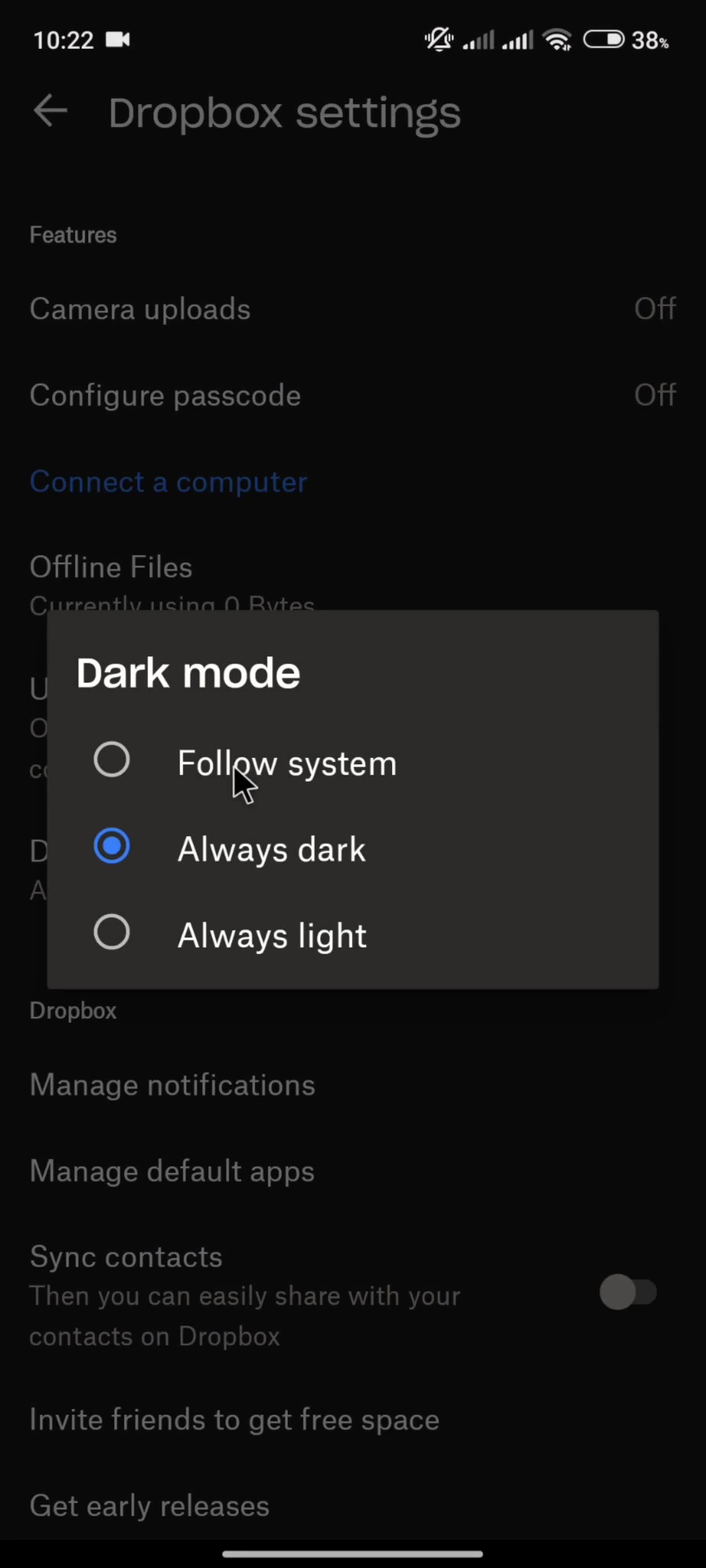 Settings screenshot