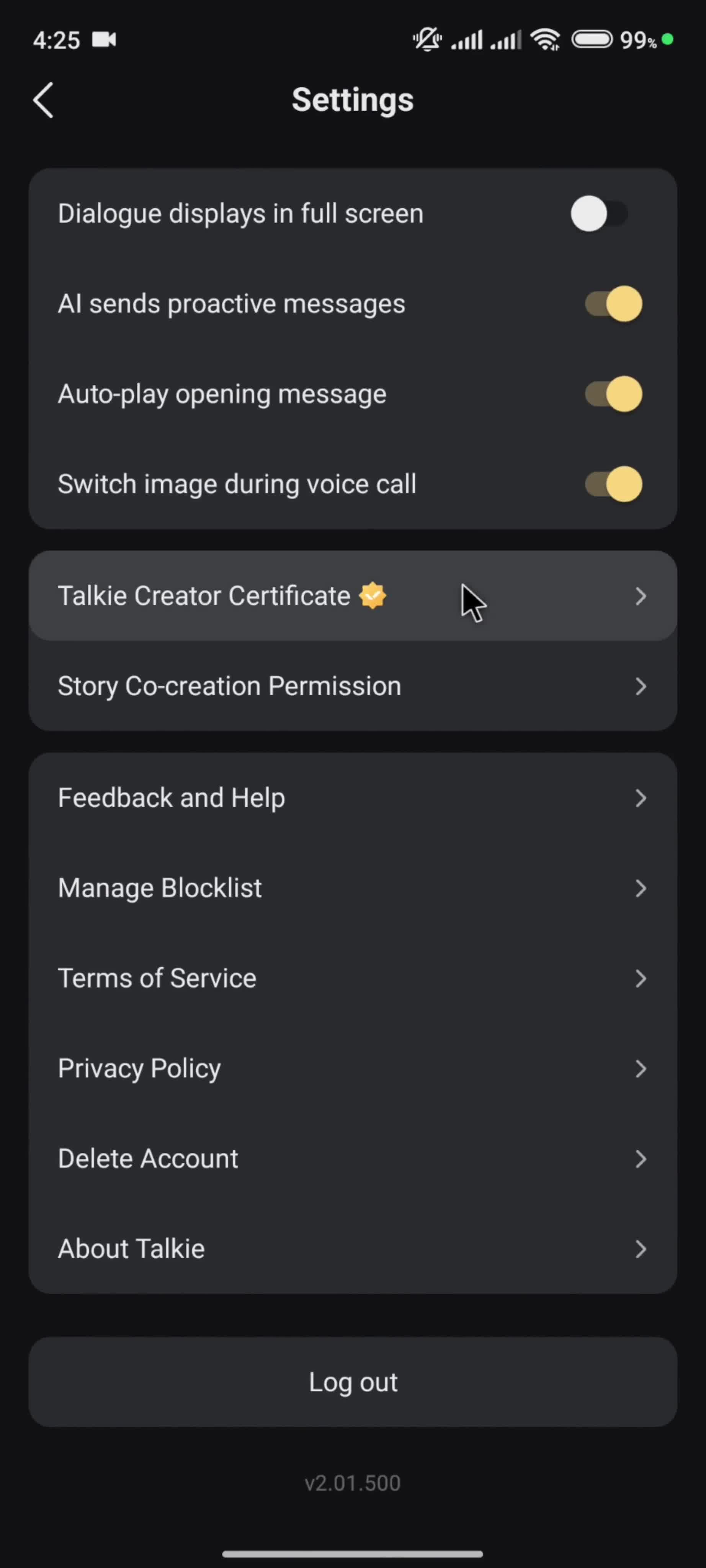 Settings screenshot