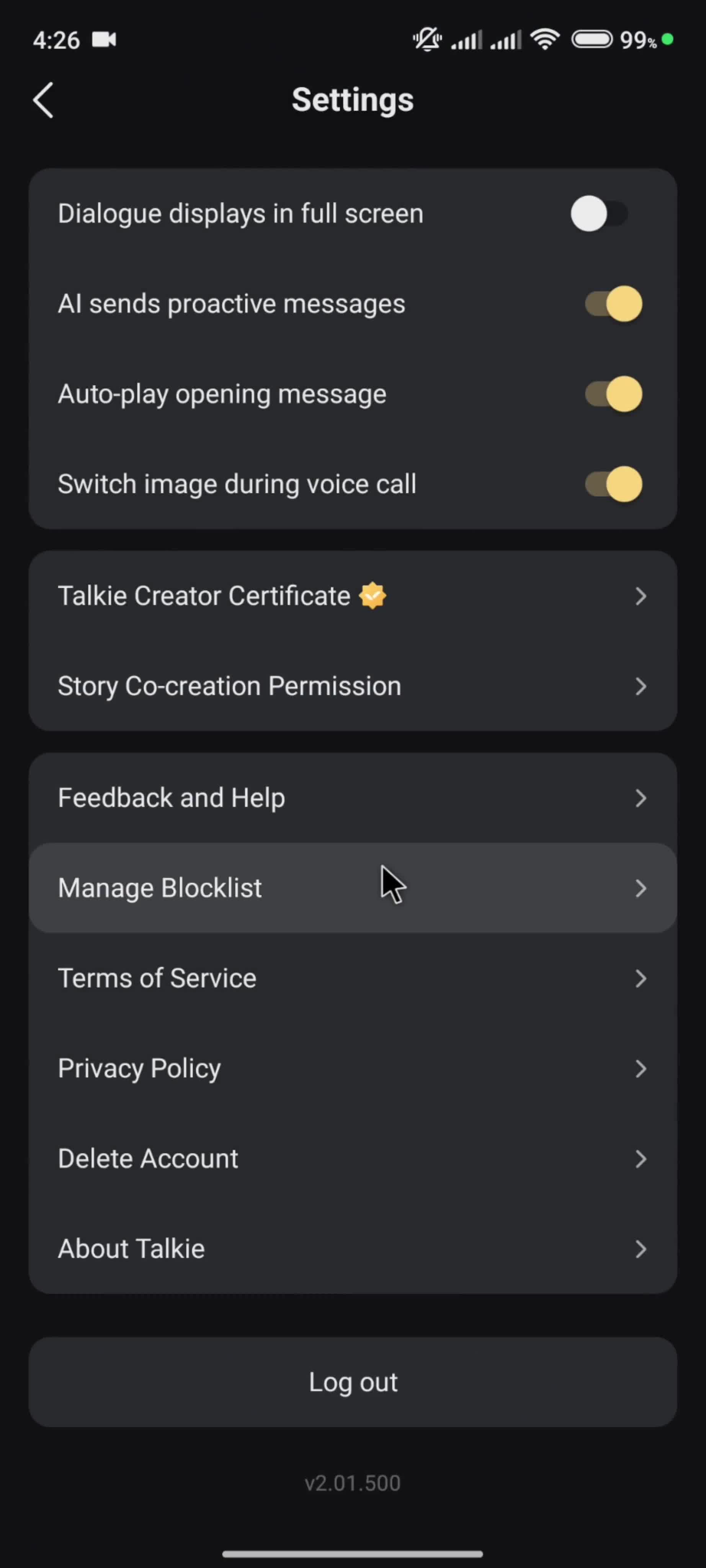 Settings screenshot