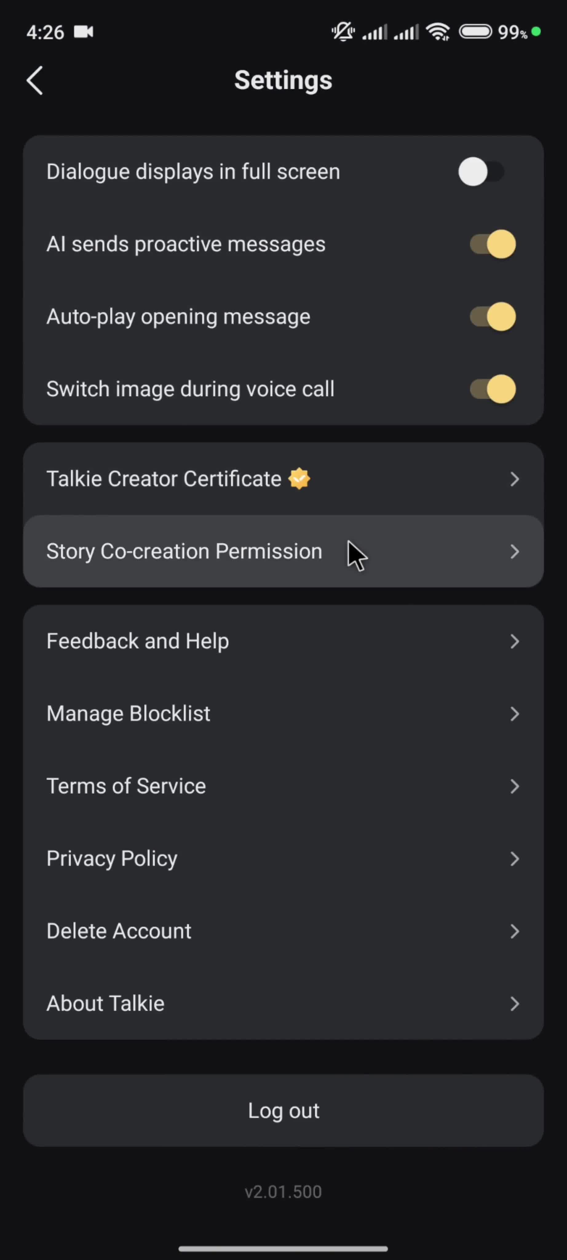 Settings screenshot