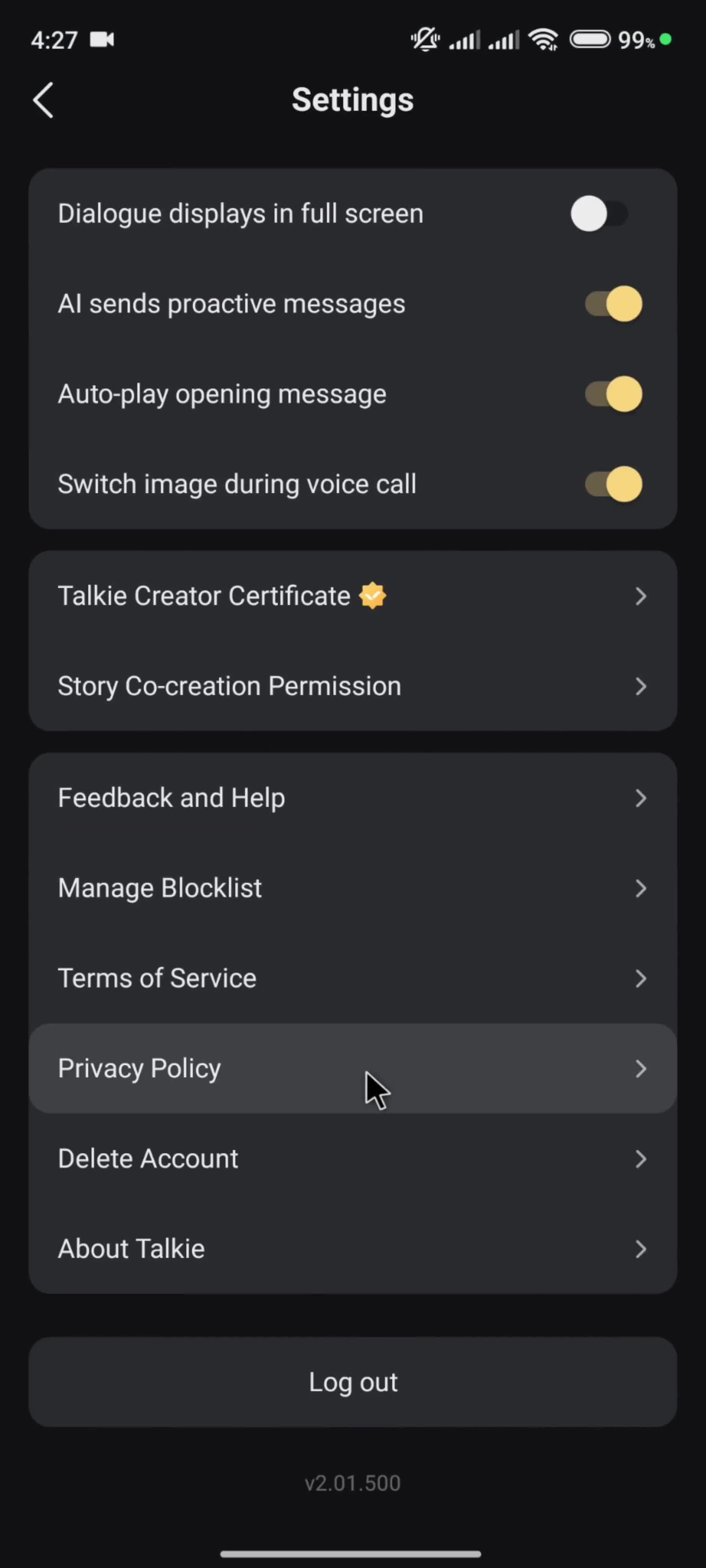 Settings screenshot
