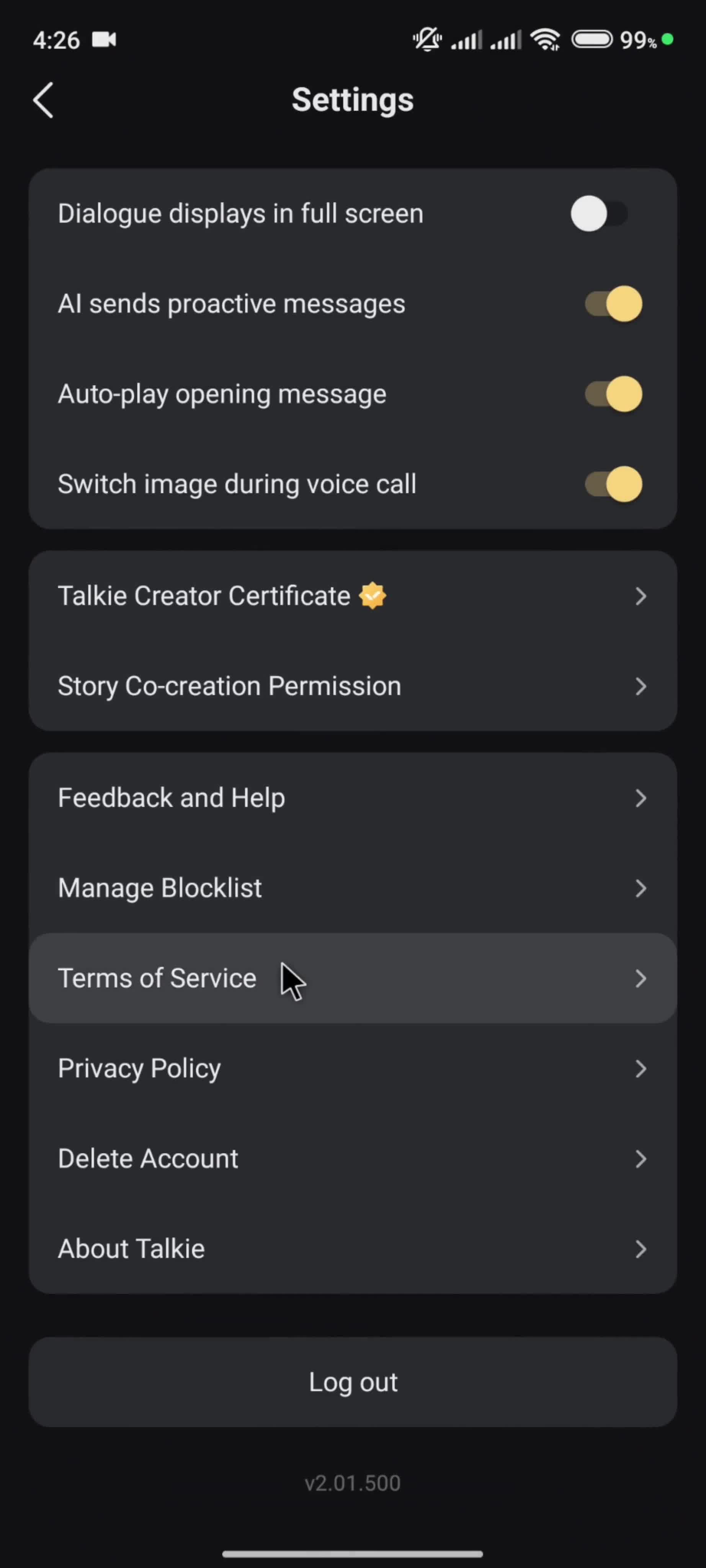 Settings screenshot