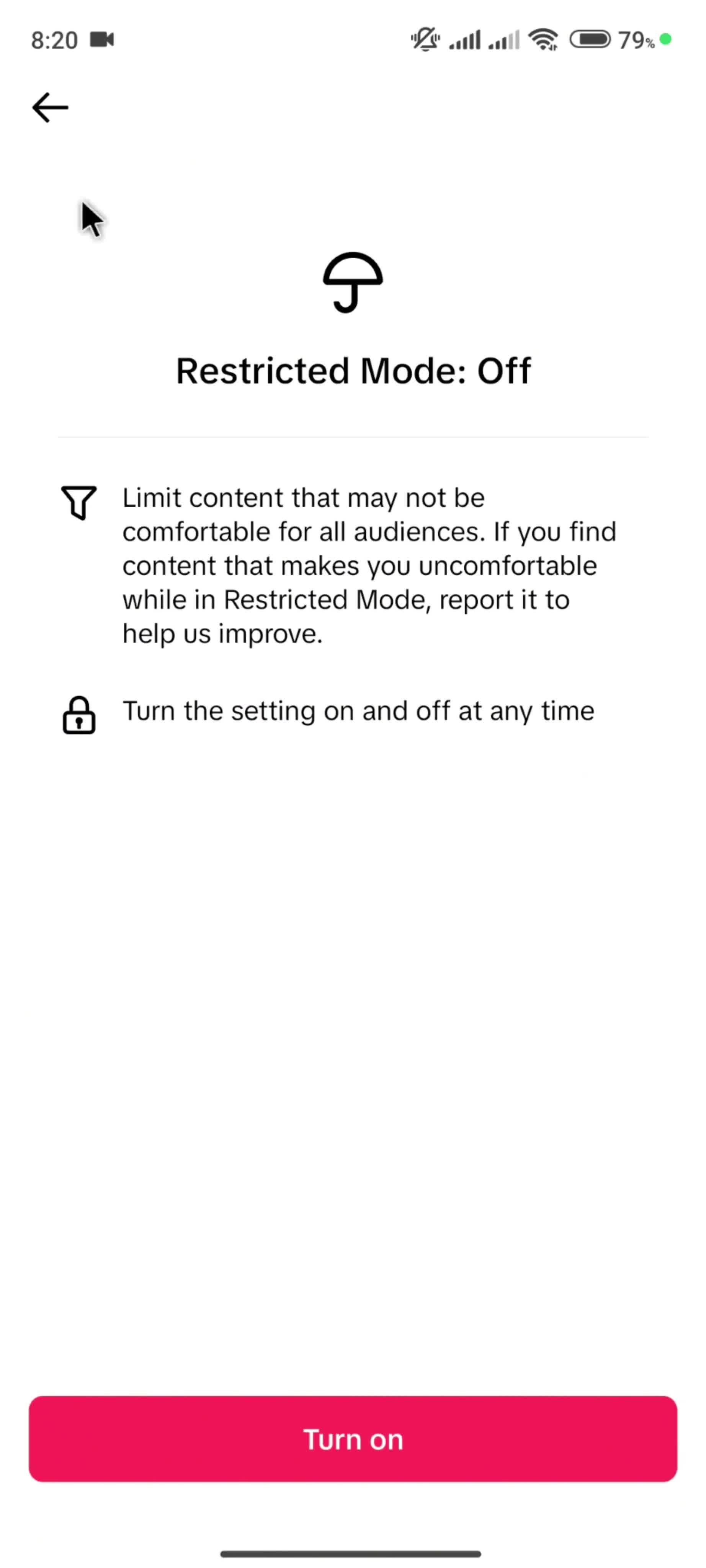 Settings on TikTok video thumbnail