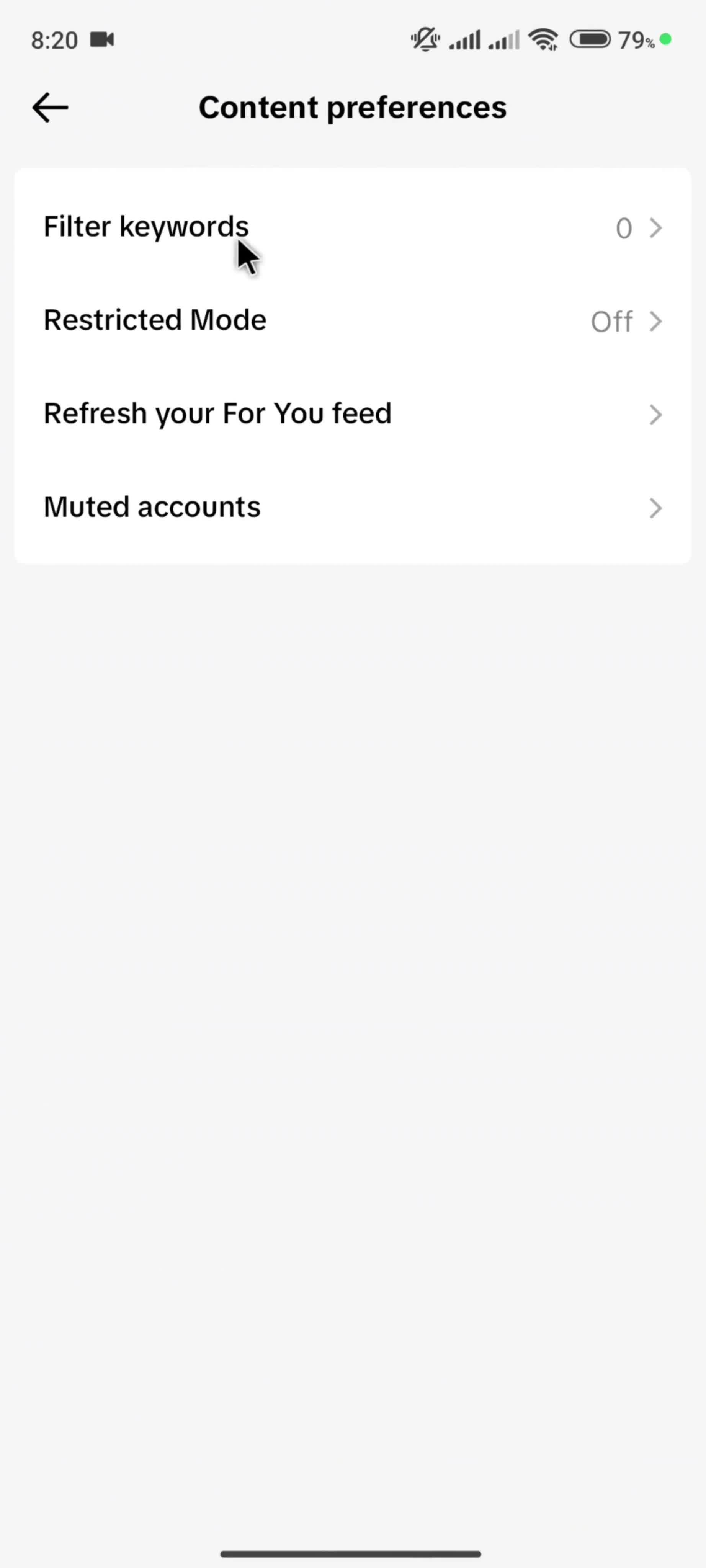 Settings on TikTok video thumbnail