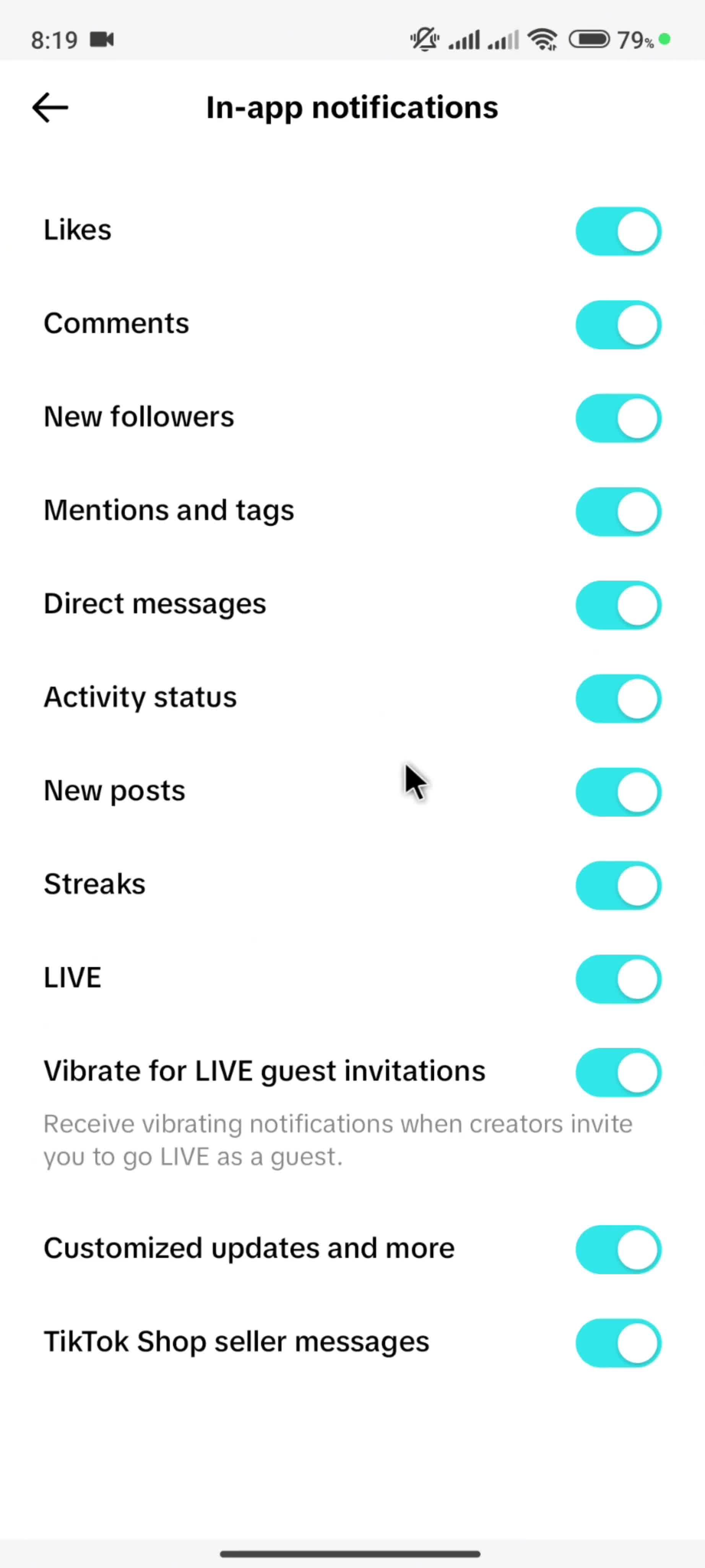 Settings on TikTok video thumbnail