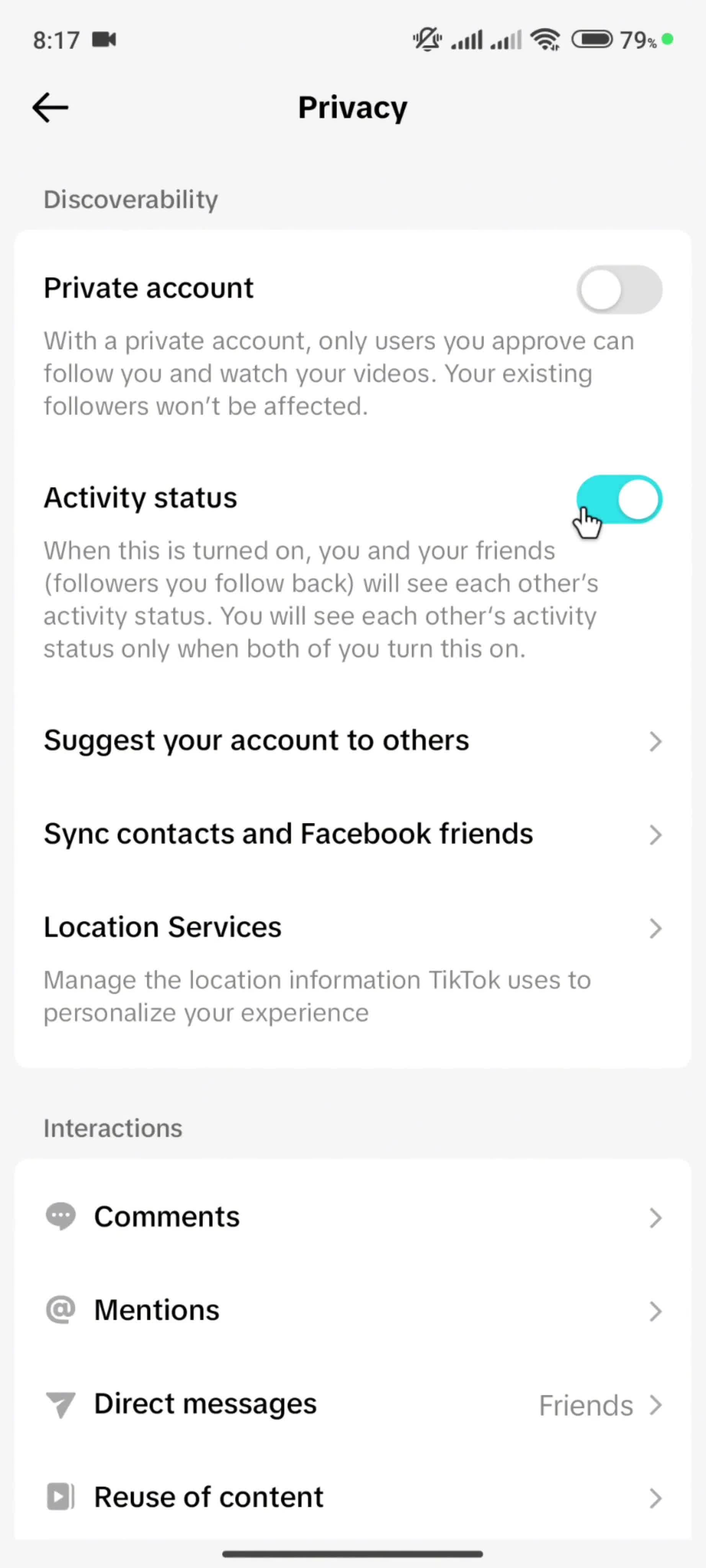 Settings on TikTok video thumbnail