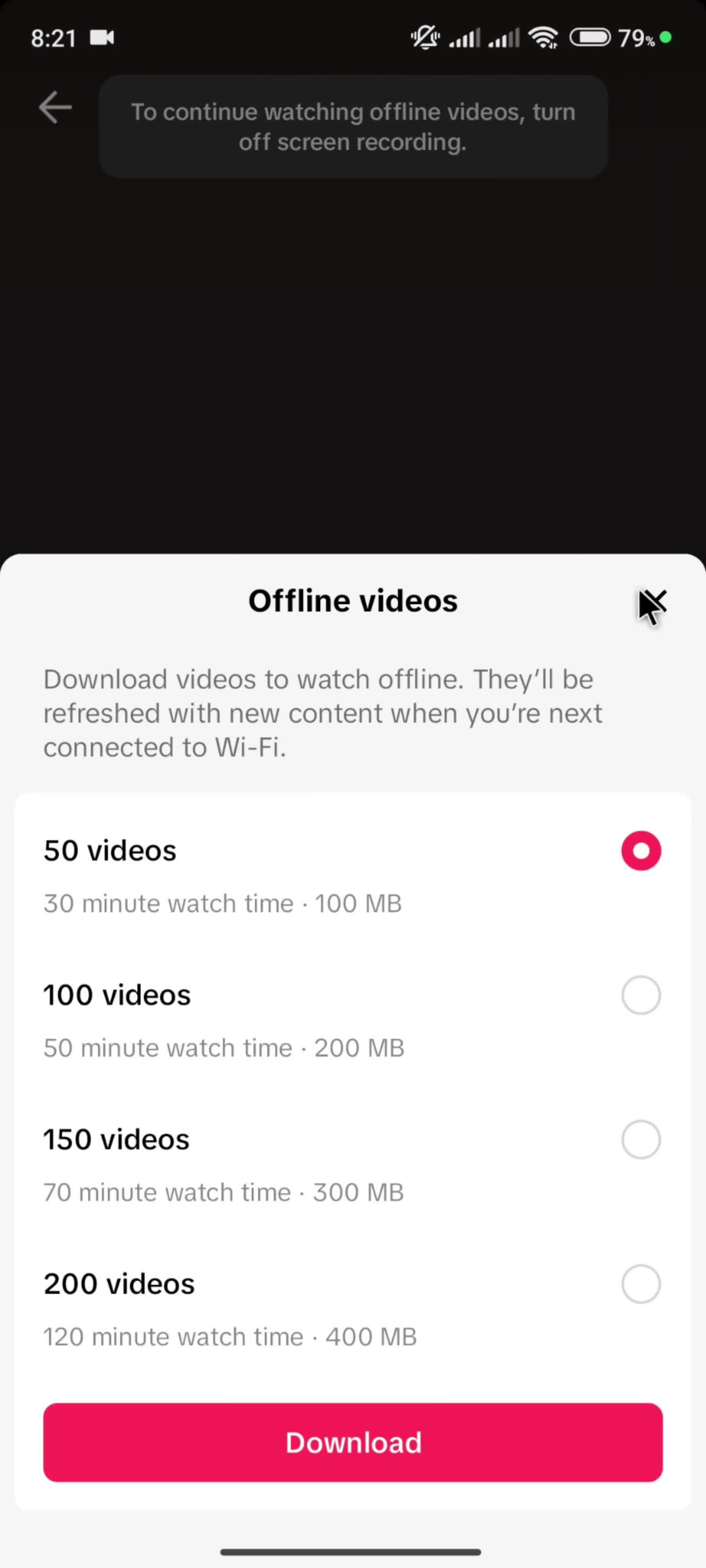 Settings on TikTok video thumbnail