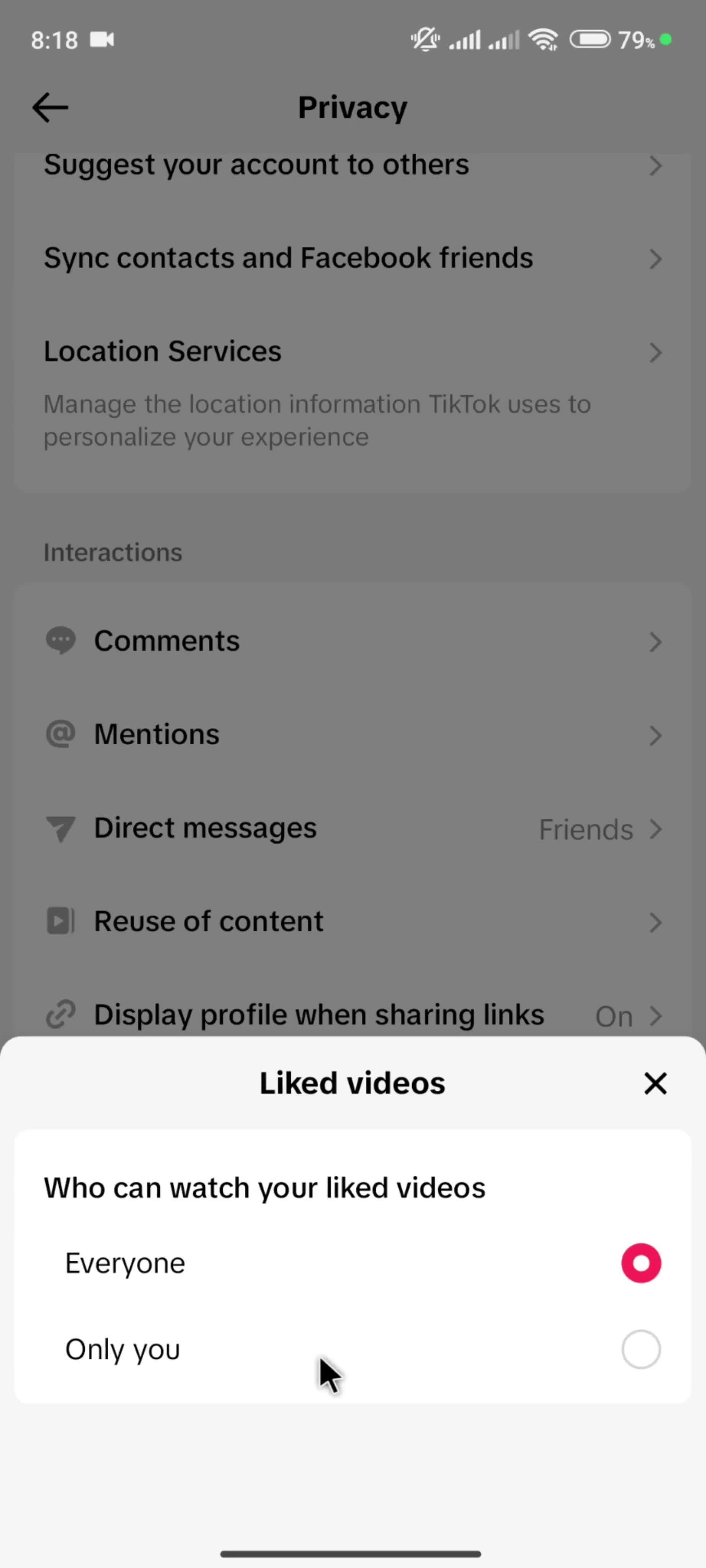 Settings on TikTok video thumbnail