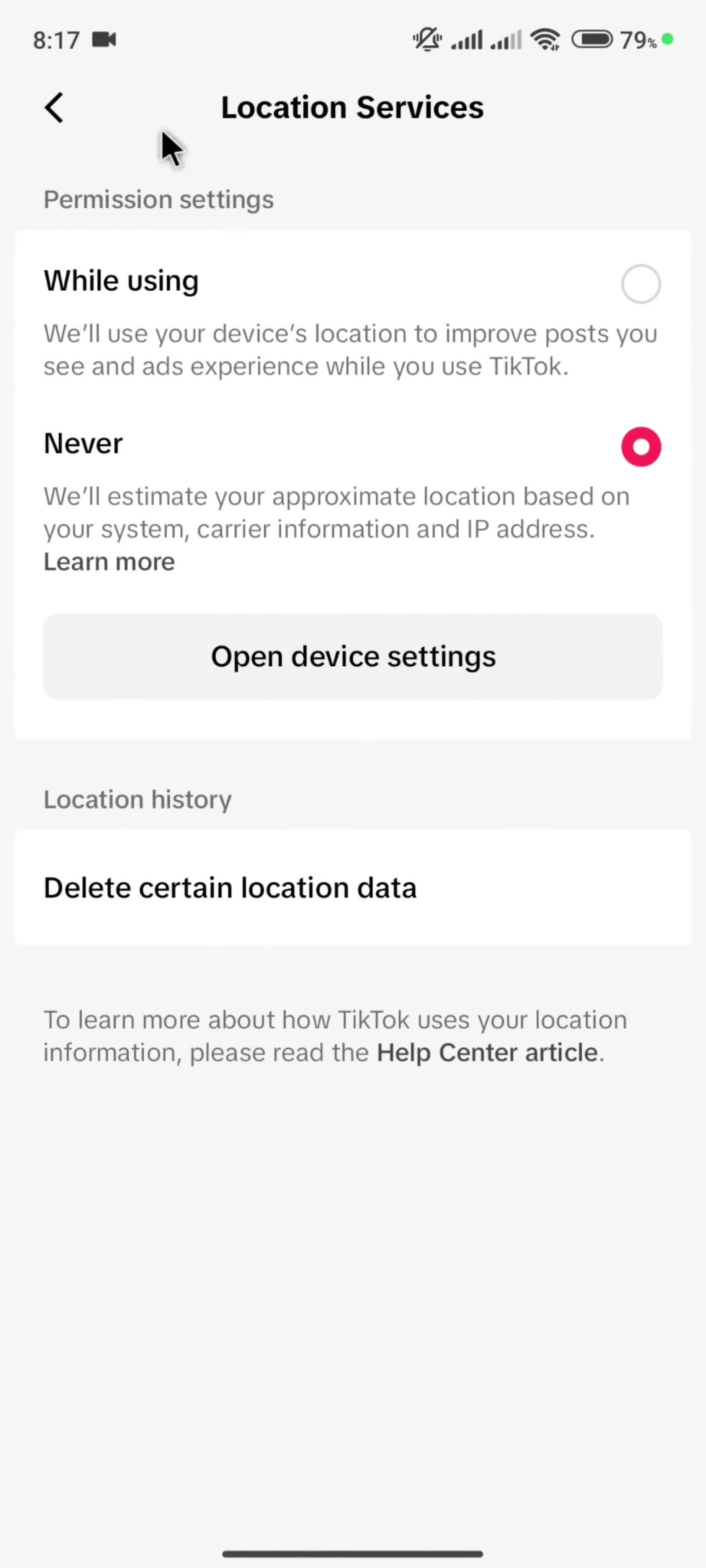 Settings on TikTok video thumbnail