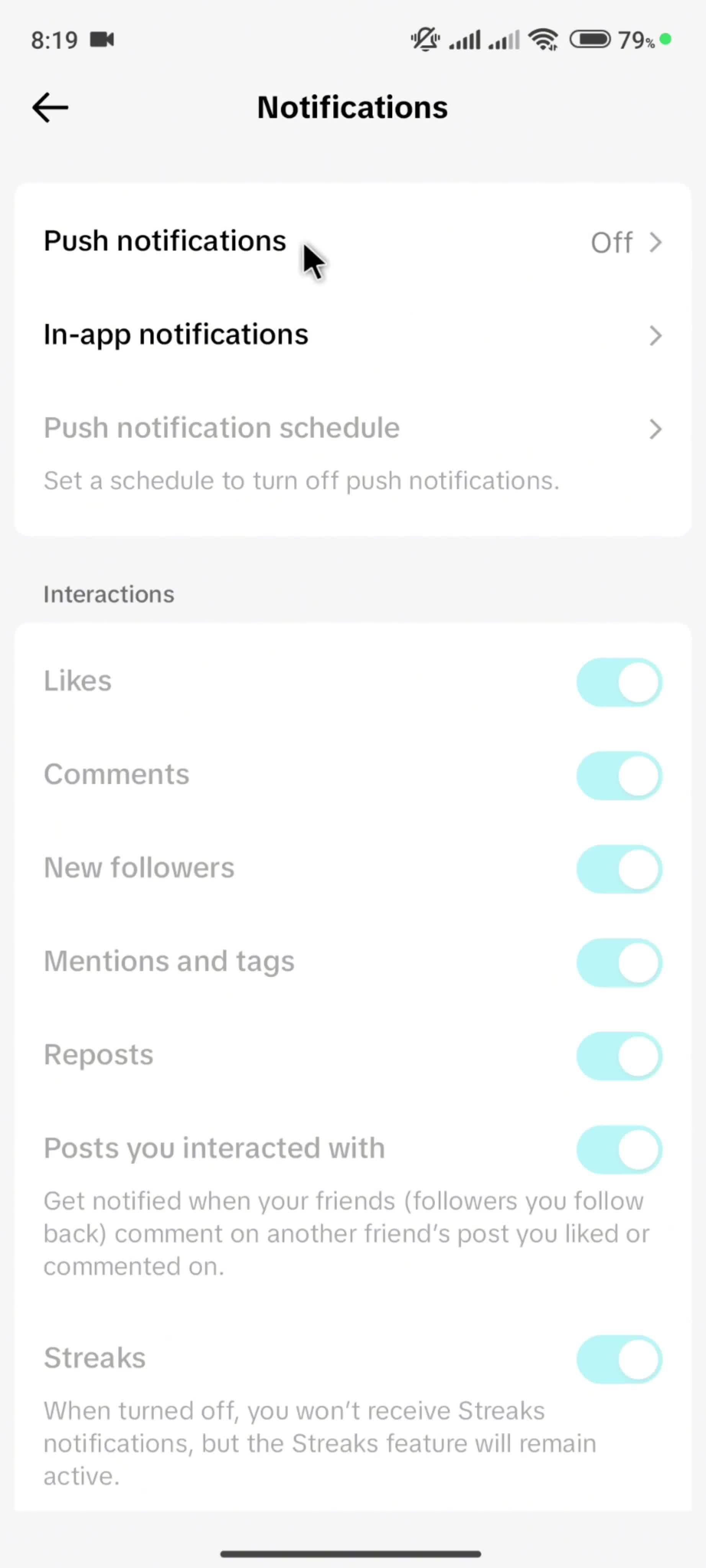 Settings on TikTok video thumbnail