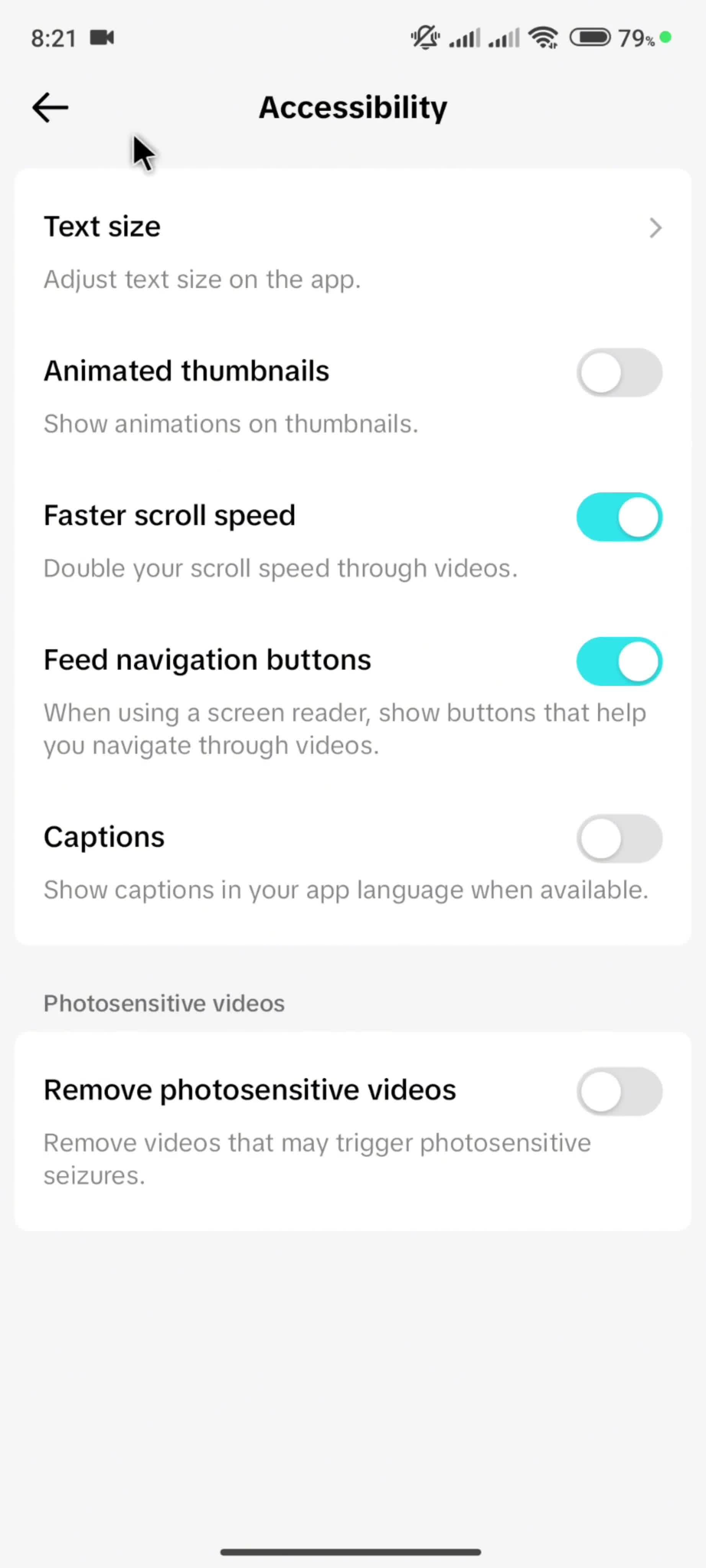 Settings on TikTok video thumbnail