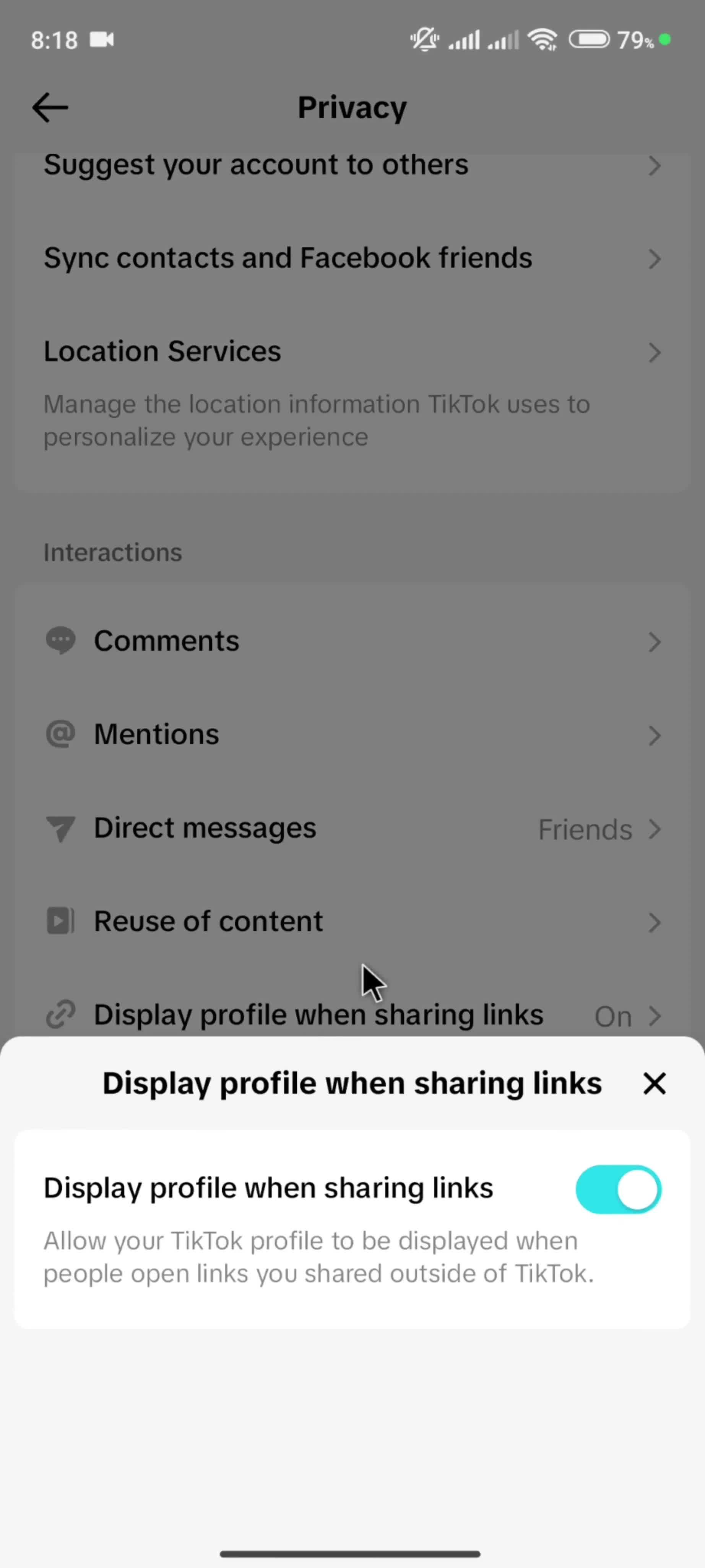 Settings on TikTok video thumbnail