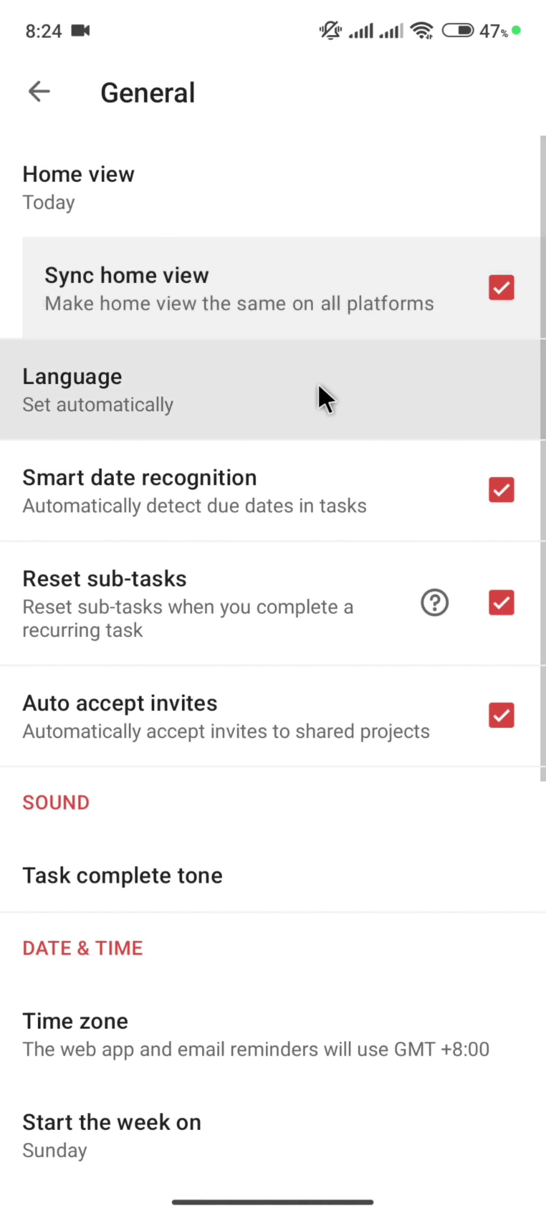 Settings screenshot