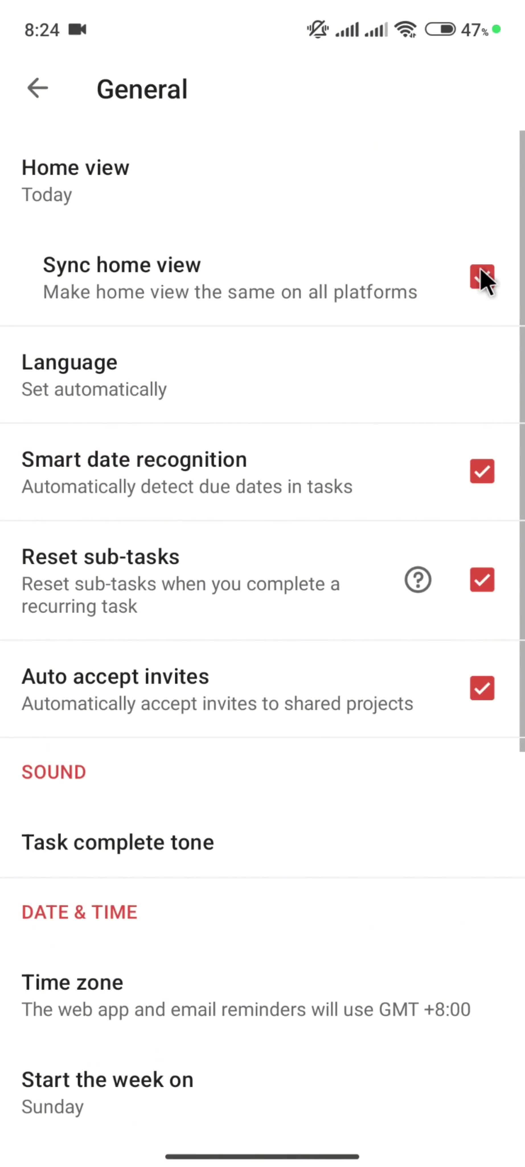 Settings screenshot