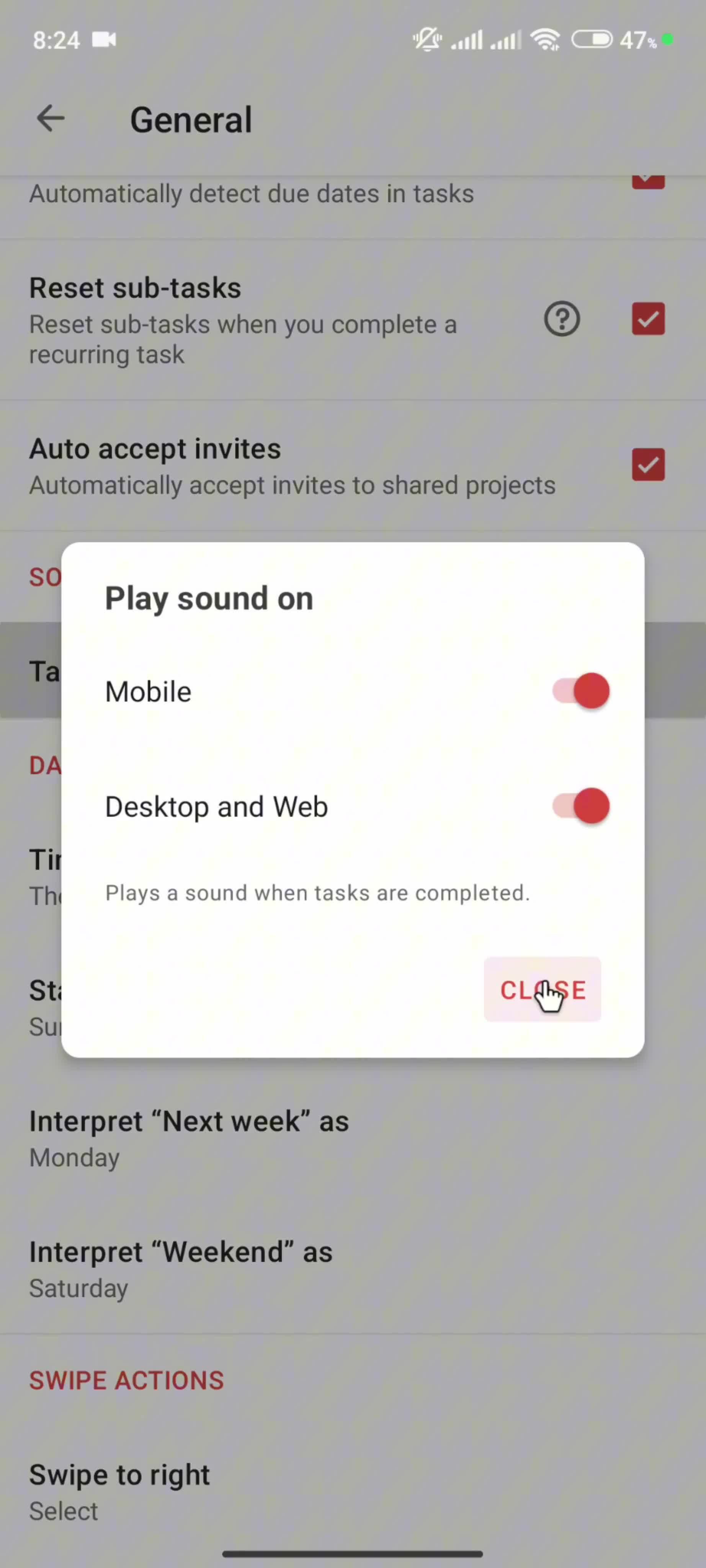 Settings screenshot